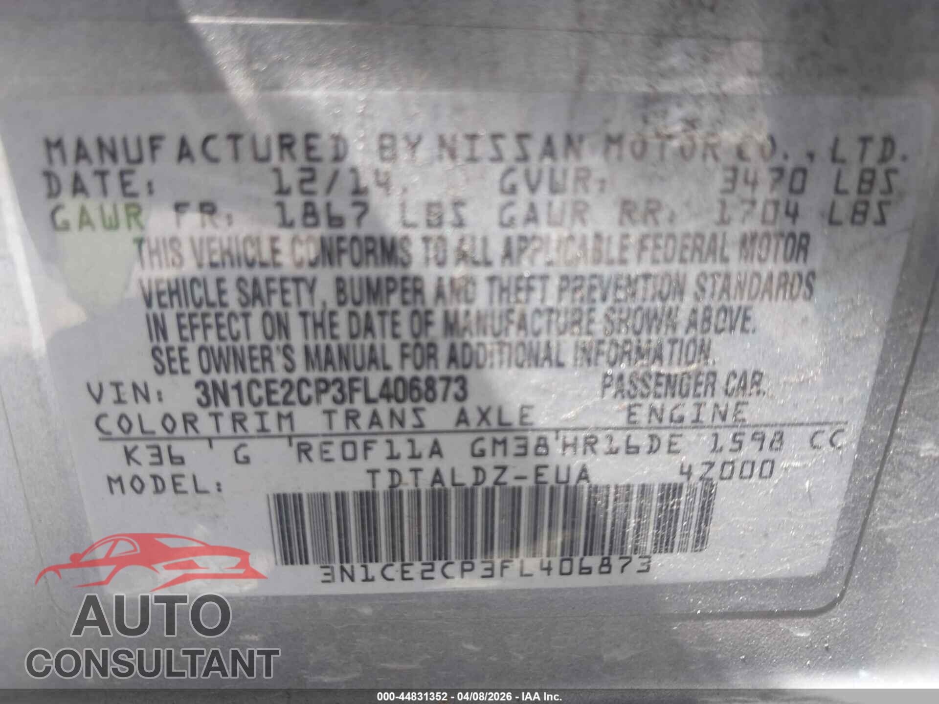 NISSAN VERSA NOTE 2015 - 3N1CE2CP3FL406873
