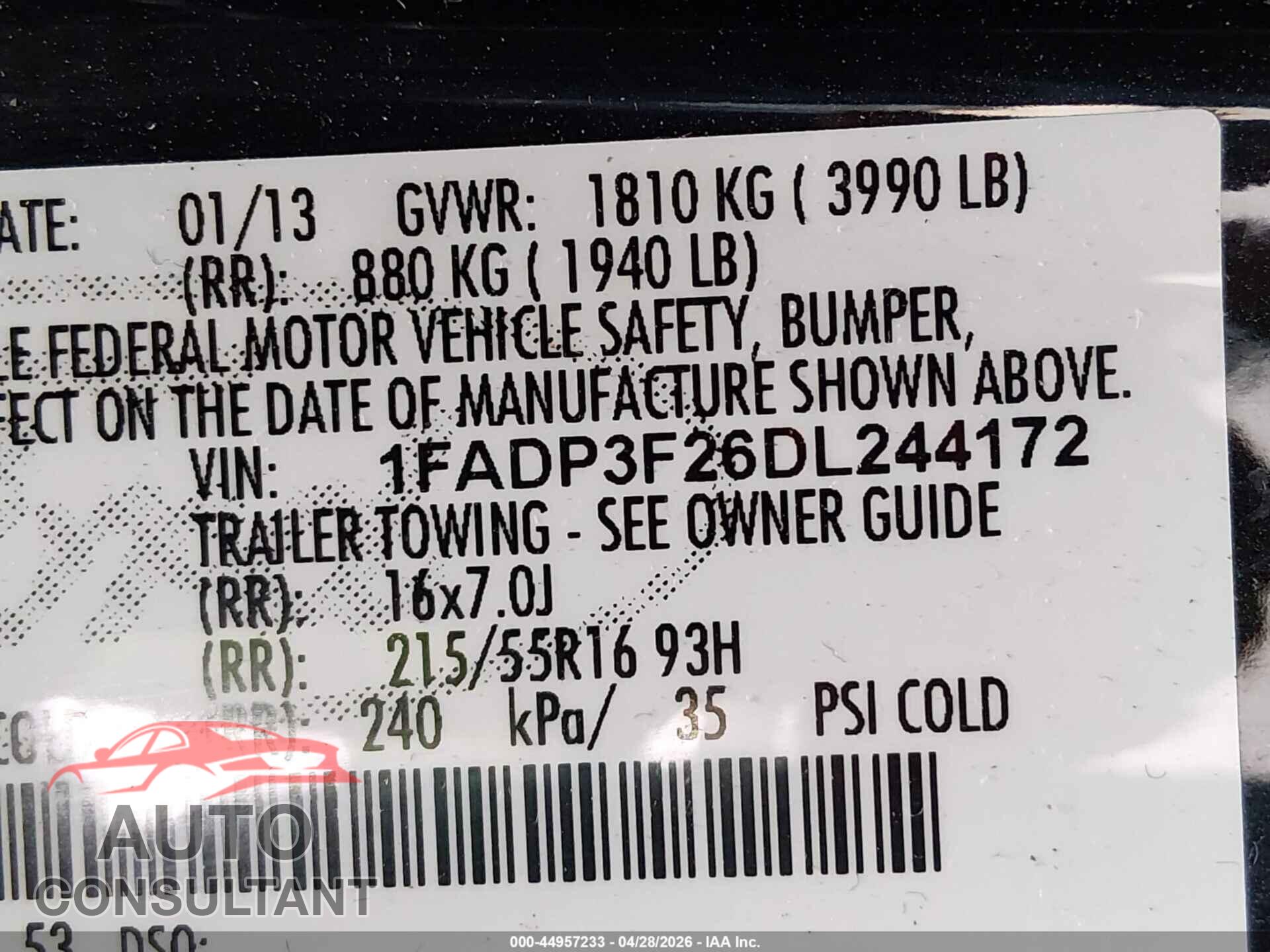 FORD FOCUS 2013 - 1FADP3F26DL244172