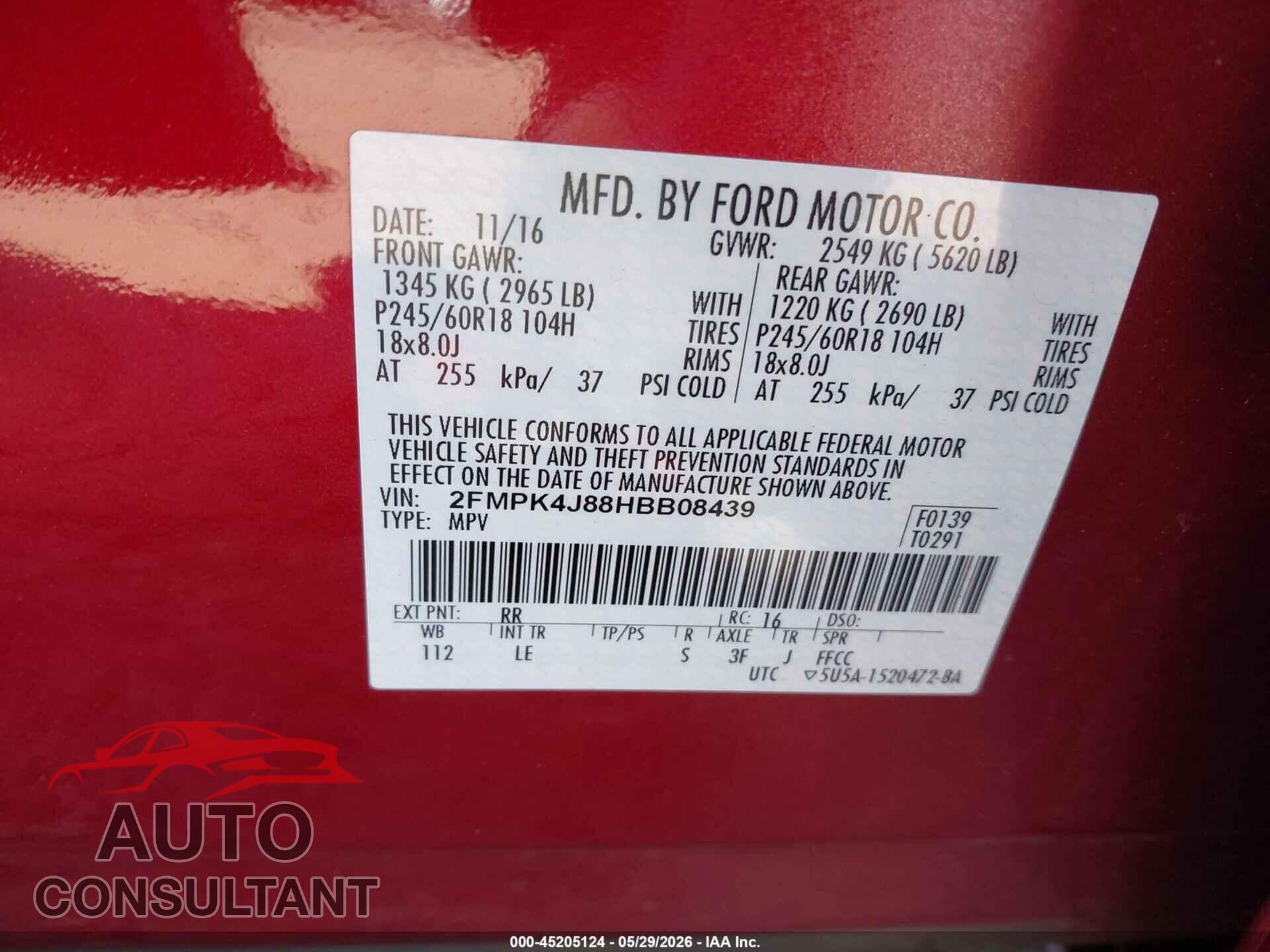 FORD EDGE 2017 - 2FMPK4J88HBB08439