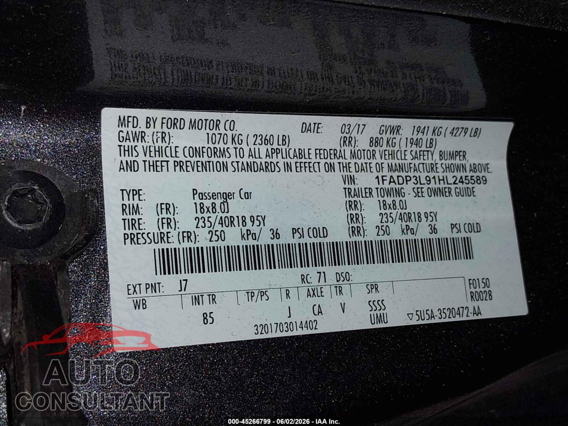 FORD FOCUS ST 2017 - 1FADP3L91HL245589