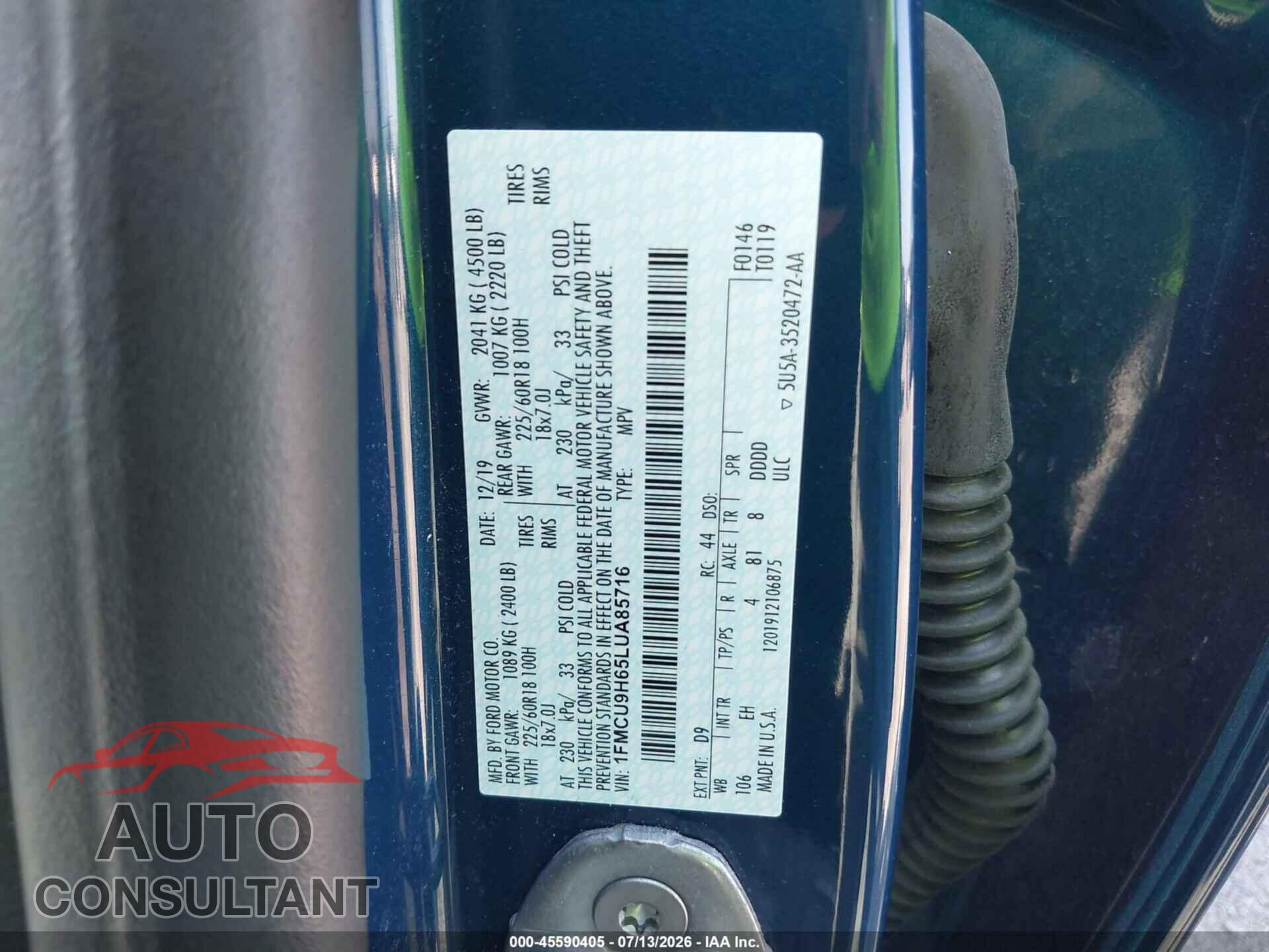 FORD ESCAPE 2020 - 1FMCU9H65LUA85716