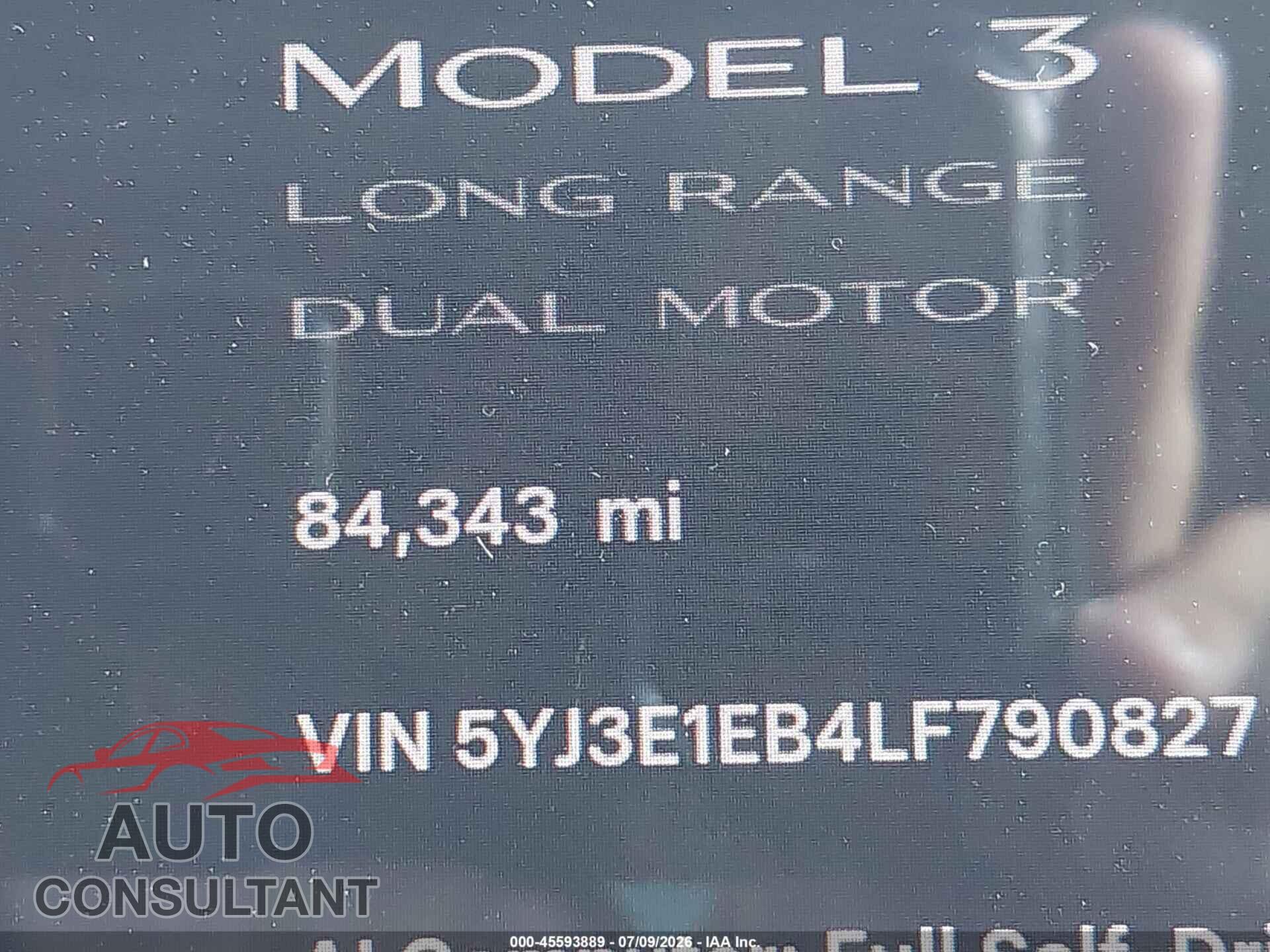 TESLA MODEL 3 2020 - 5YJ3E1EB4LF790827