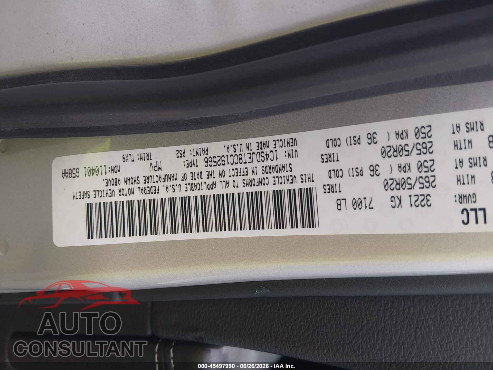 DODGE DURANGO 2012 - 1C4SDJET8CC192566