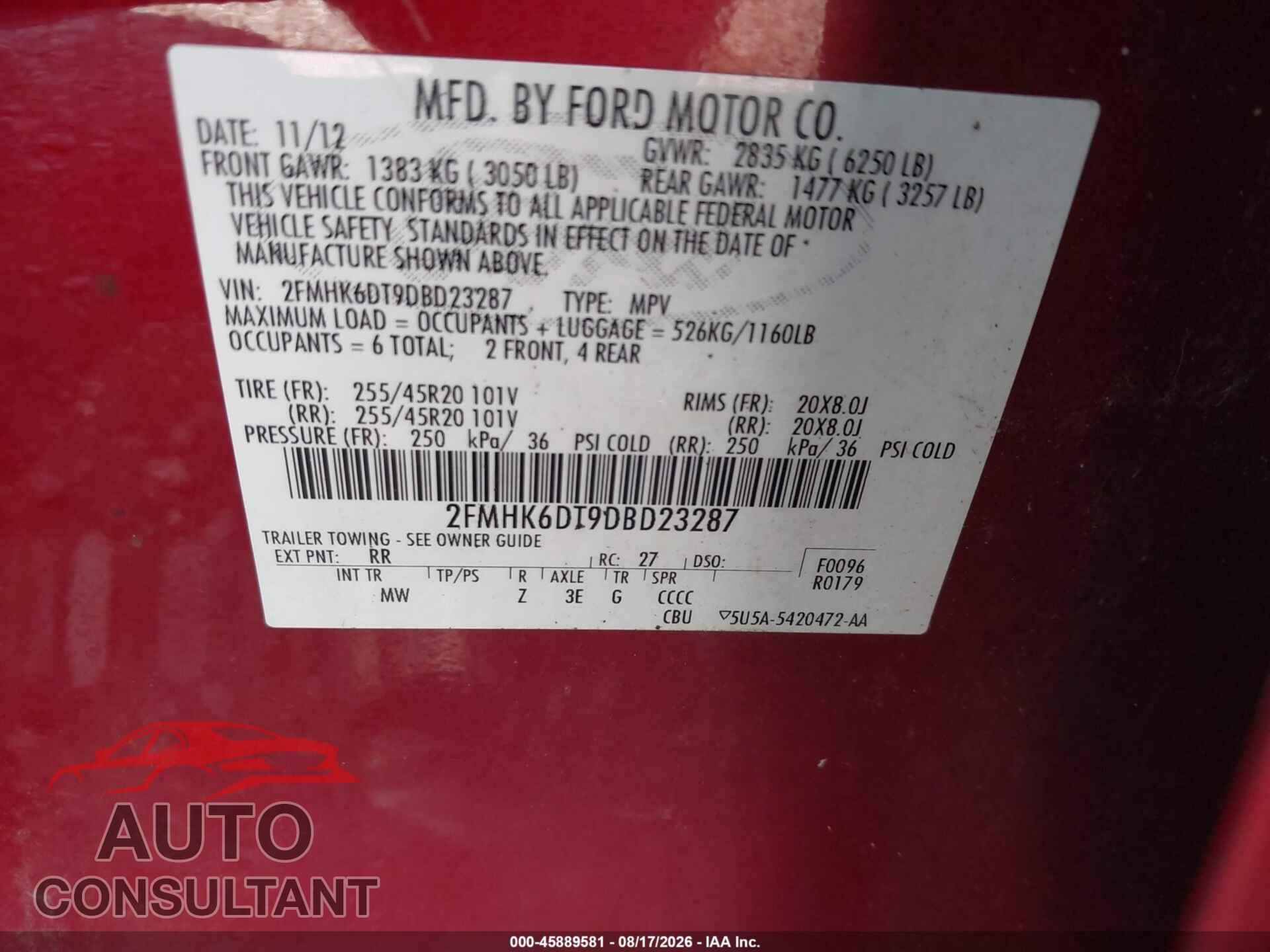 FORD FLEX 2013 - 2FMHK6DT9DBD23287