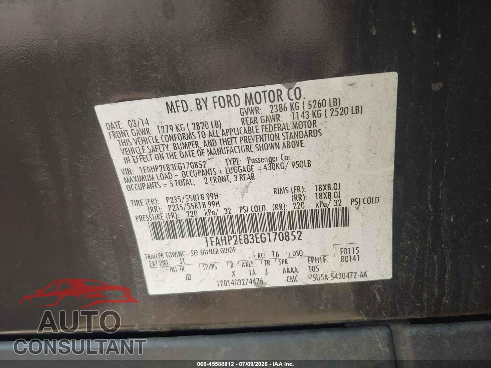 FORD TAURUS 2014 - 1FAHP2E83EG170852