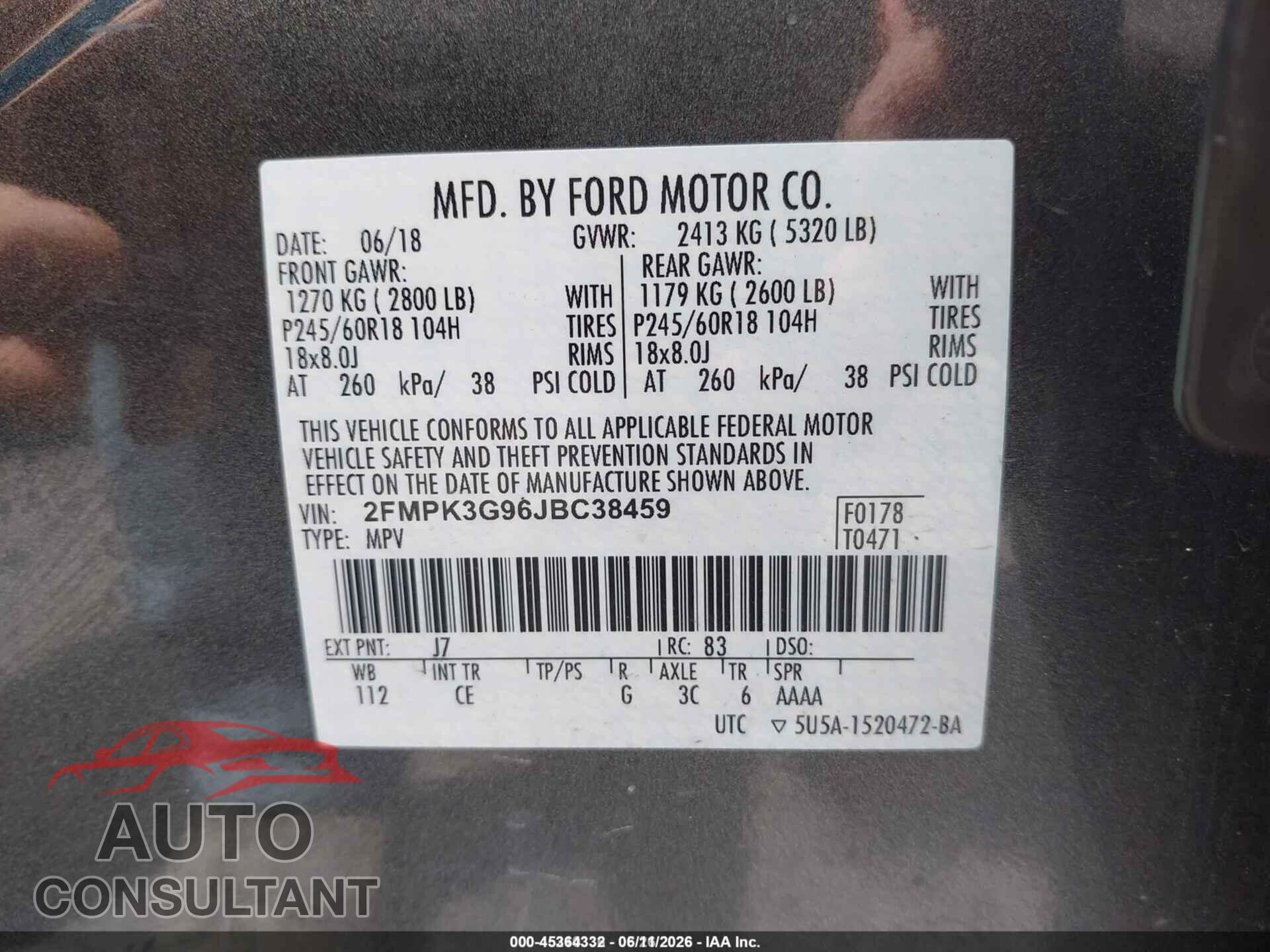 FORD EDGE 2018 - 2FMPK3G96JBC38459