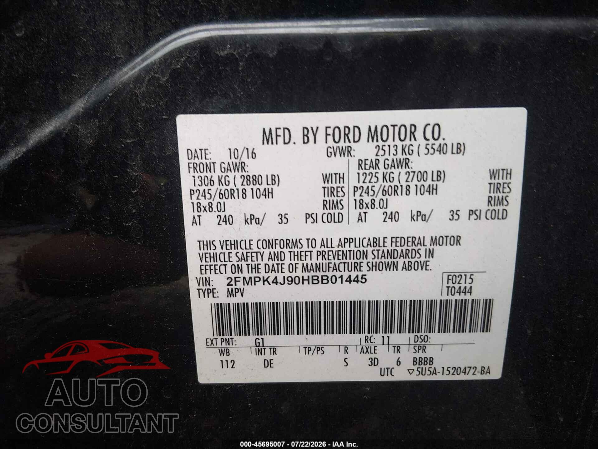 FORD EDGE 2017 - 2FMPK4J90HBB01445