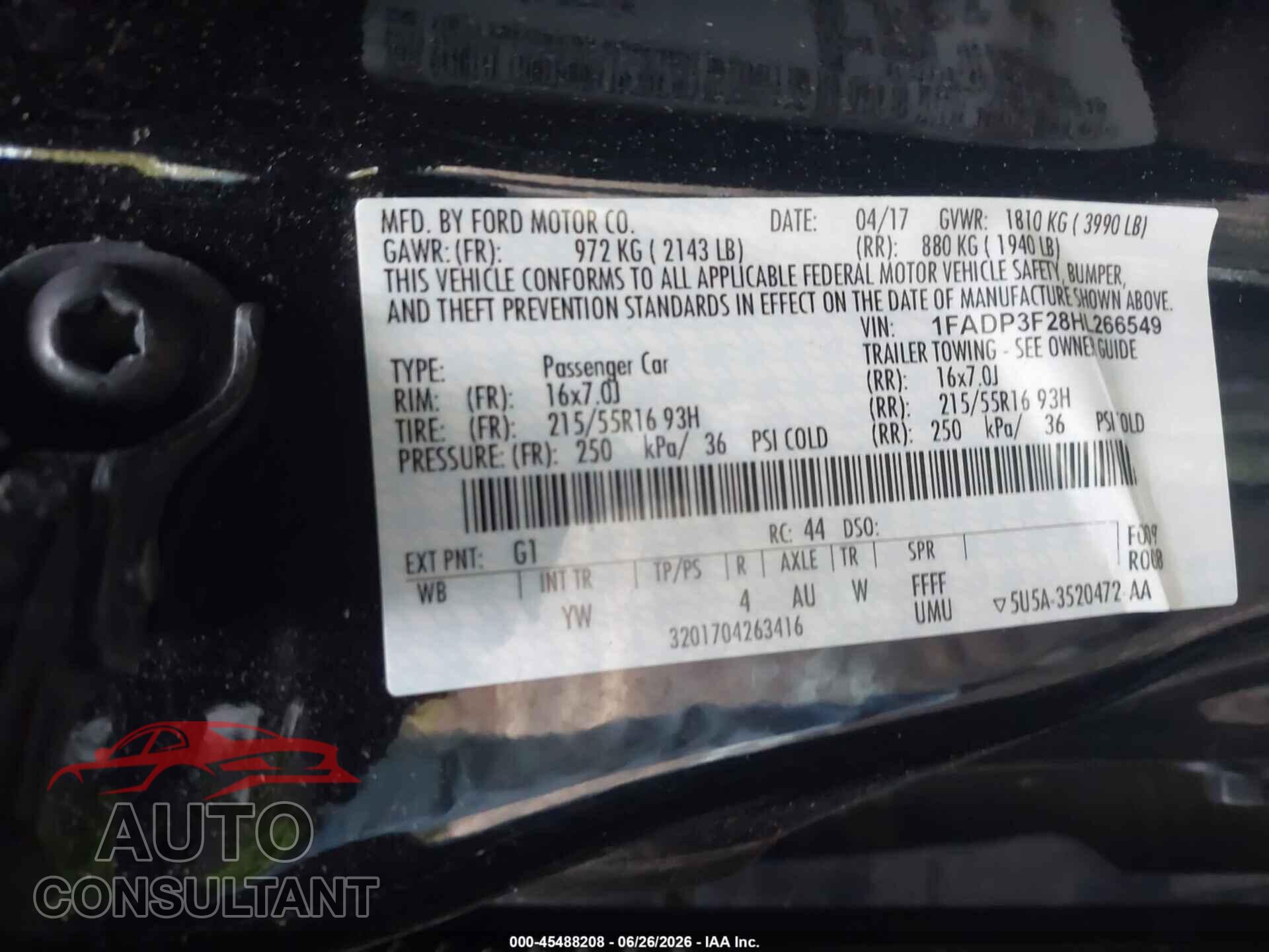 FORD FOCUS 2017 - 1FADP3F28HL266549