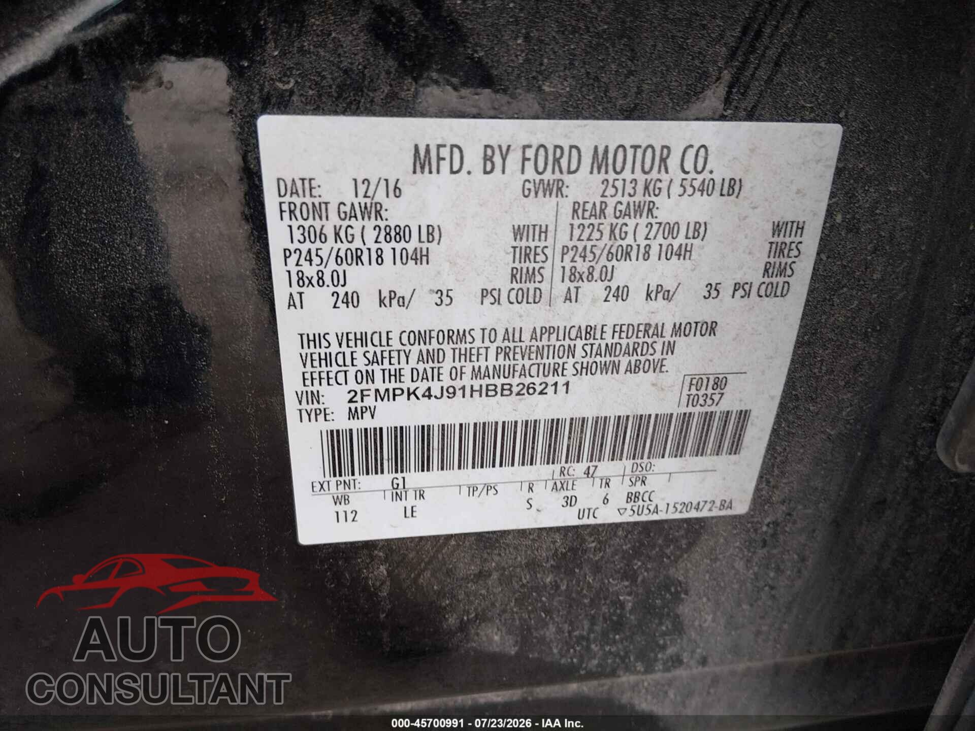 FORD EDGE 2017 - 2FMPK4J91HBB26211