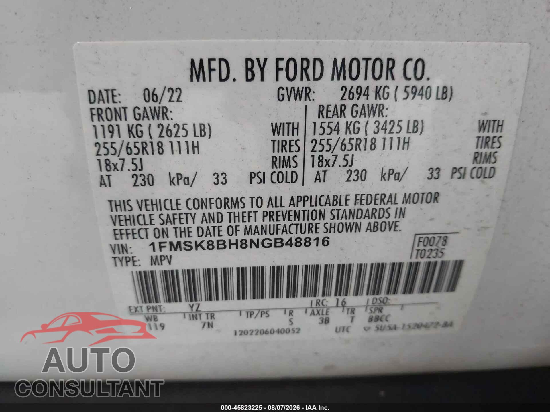 FORD EXPLORER 2022 - 1FMSK8BH8NGB48816