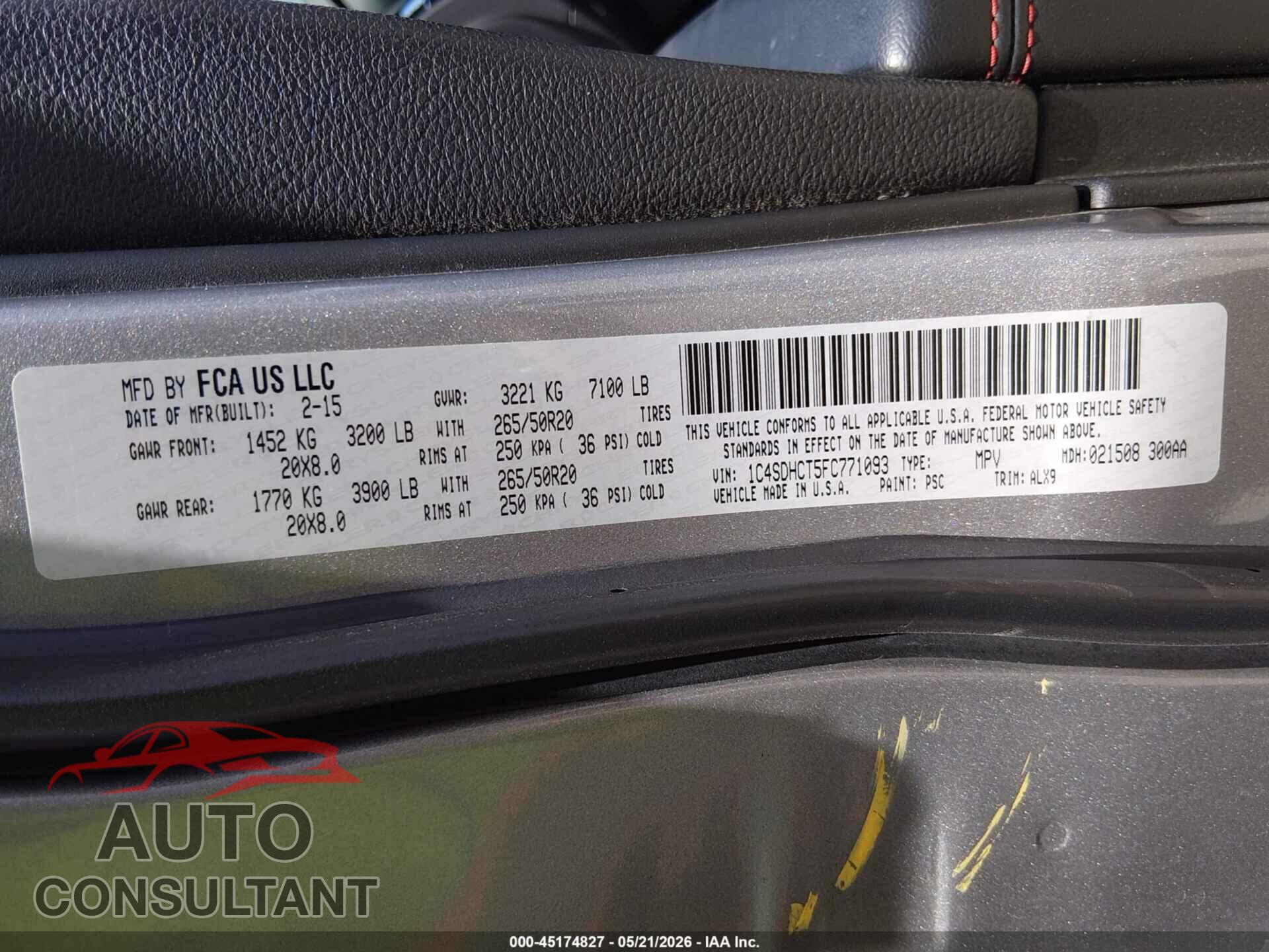 DODGE DURANGO 2015 - 1C4SDHCT5FC771093