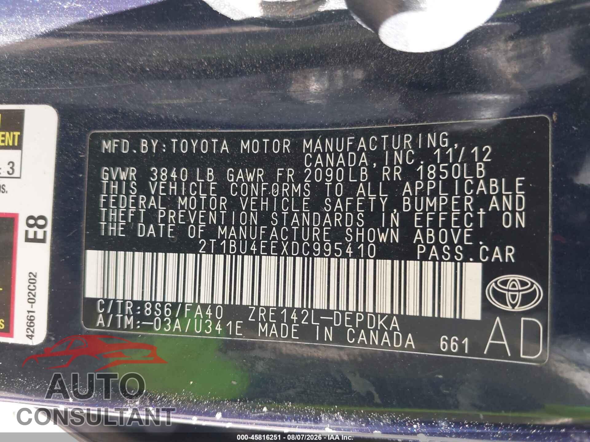 TOYOTA COROLLA 2013 - 2T1BU4EEXDC995410
