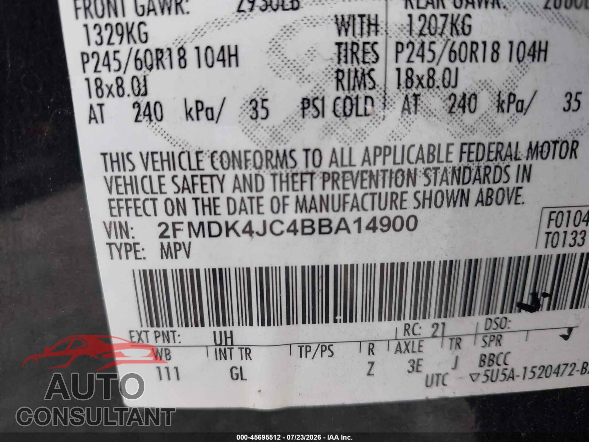 FORD EDGE 2011 - 2FMDK4JC4BBA14900