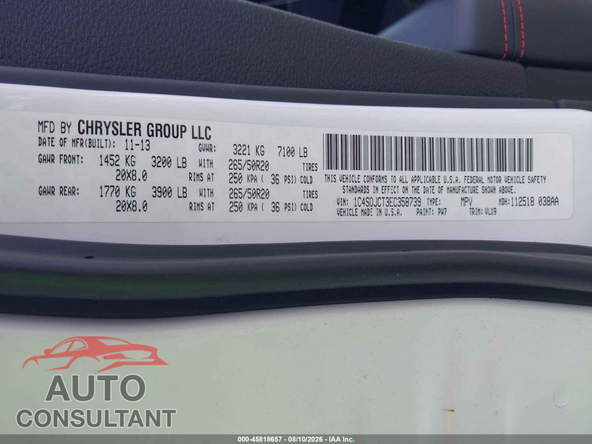 DODGE DURANGO 2014 - 1C4SDJCT3EC358739