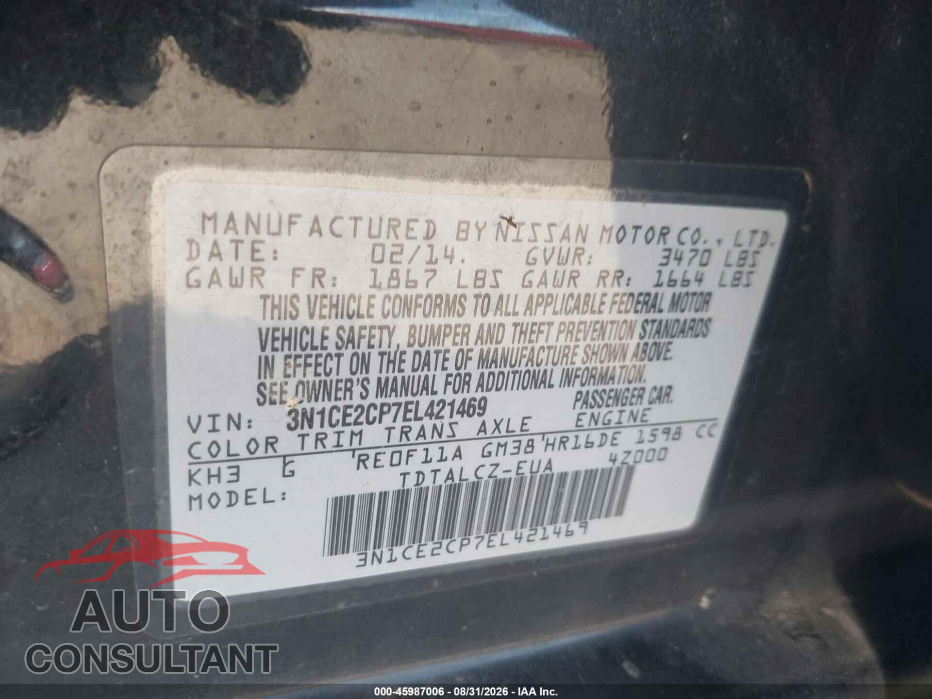 NISSAN VERSA NOTE 2014 - 3N1CE2CP7EL421469