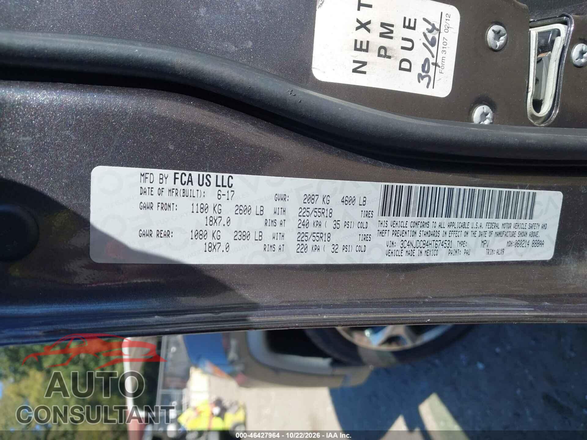 JEEP NEW COMPASS 2017 - 3C4NJDCB4HT674531