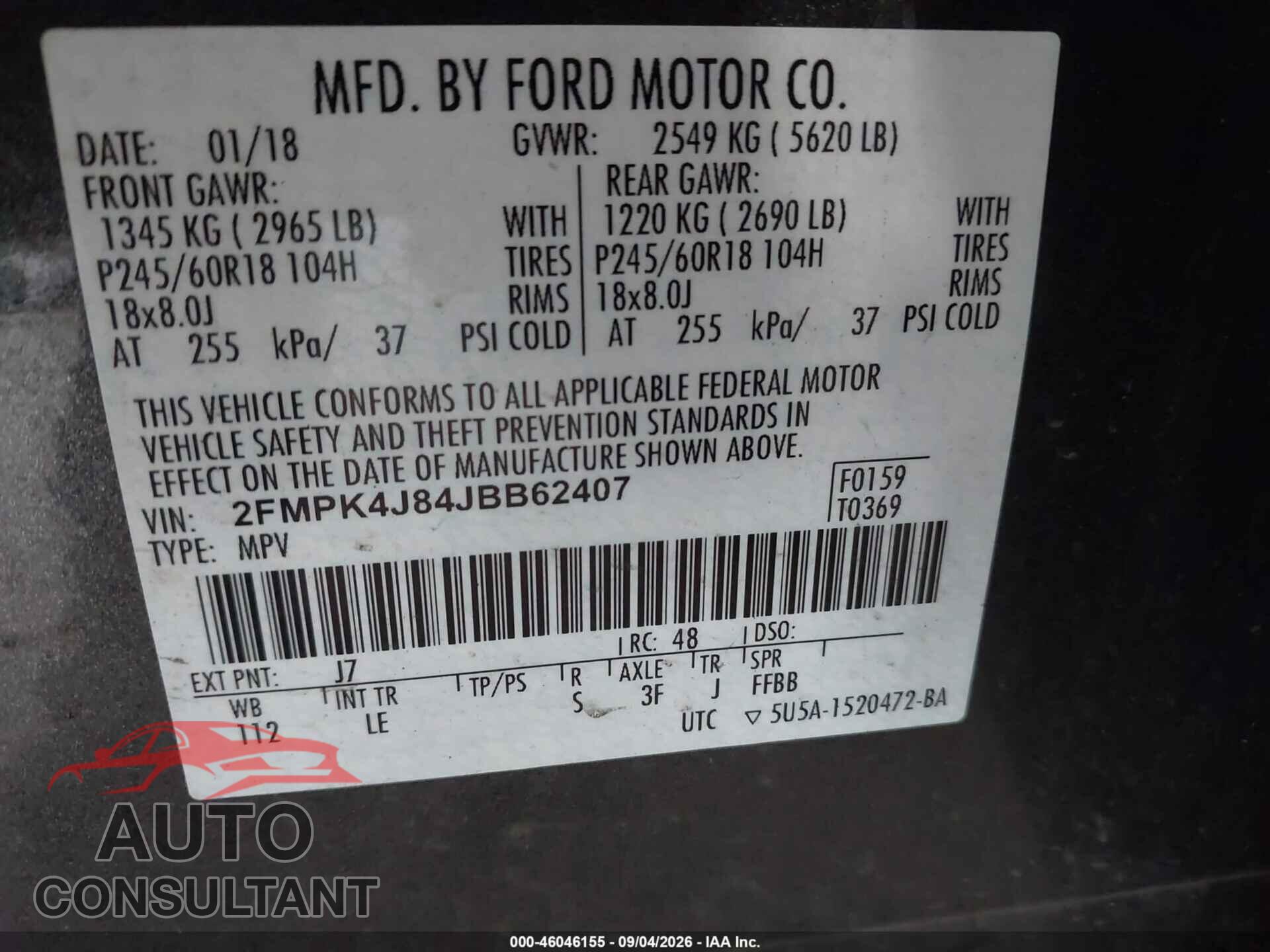 FORD EDGE 2018 - 2FMPK4J84JBB62407