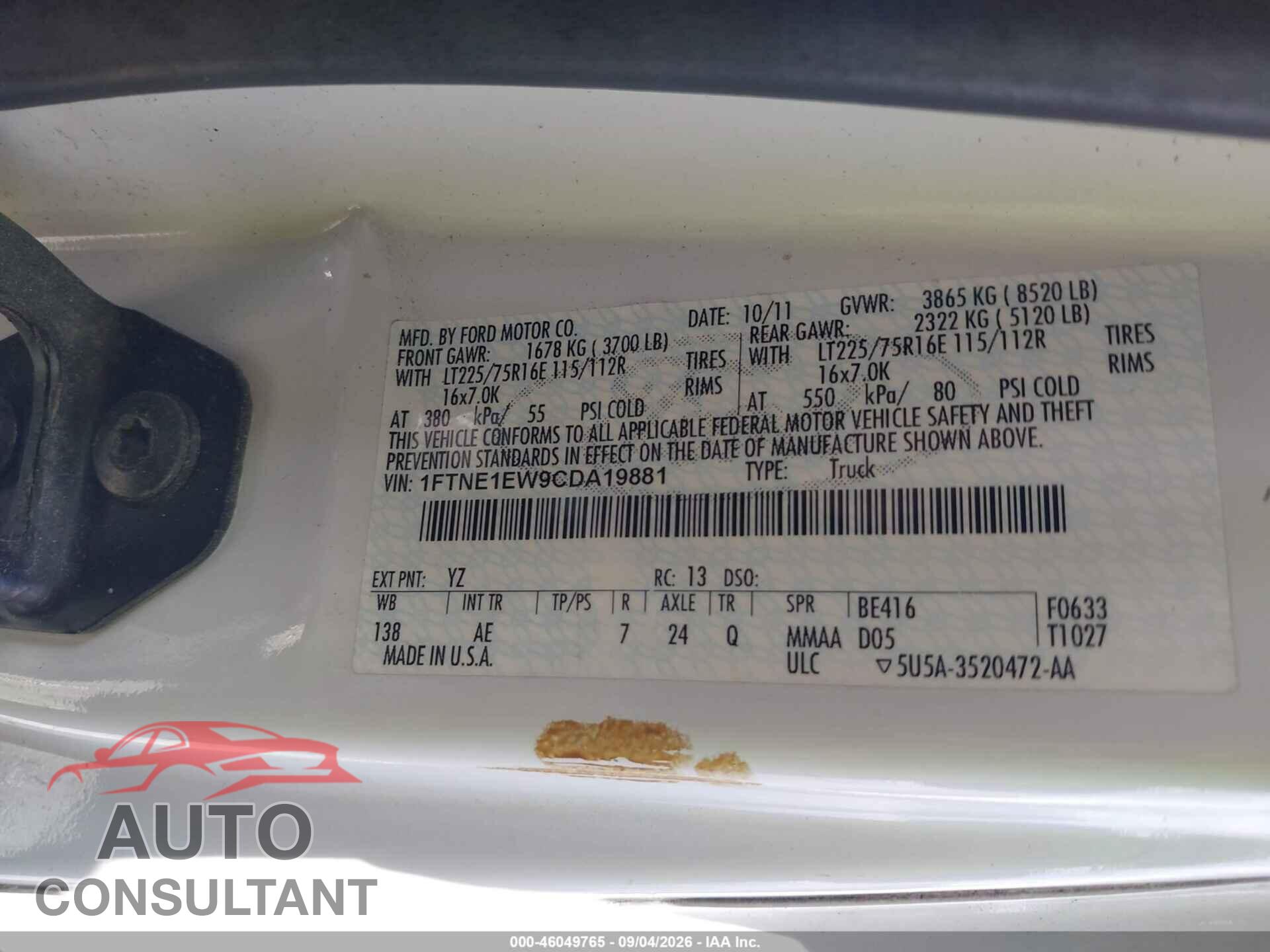 FORD E-150 2012 - 1FTNE1EW9CDA19881