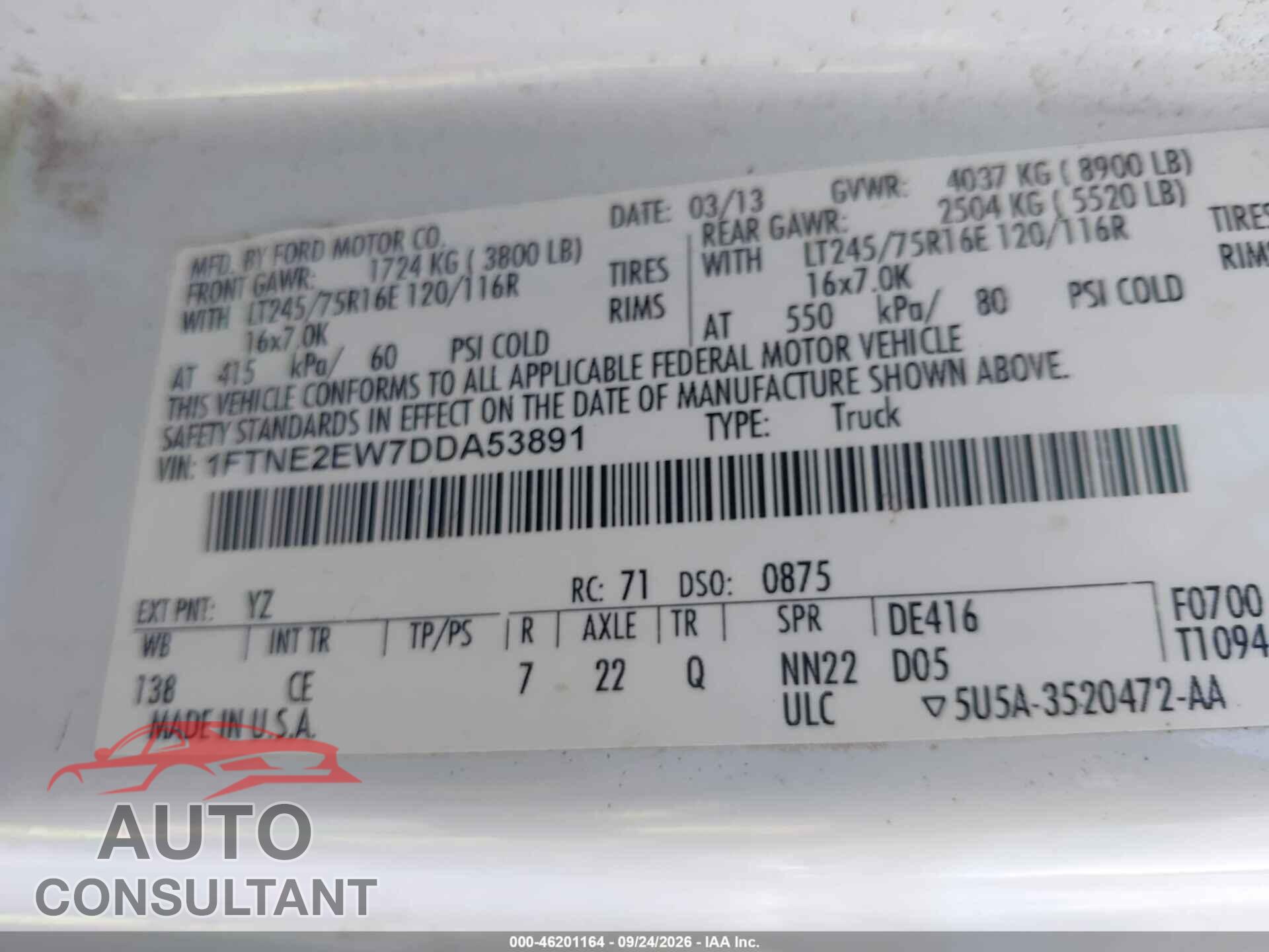 FORD E-250 2013 - 1FTNE2EW7DDA53891