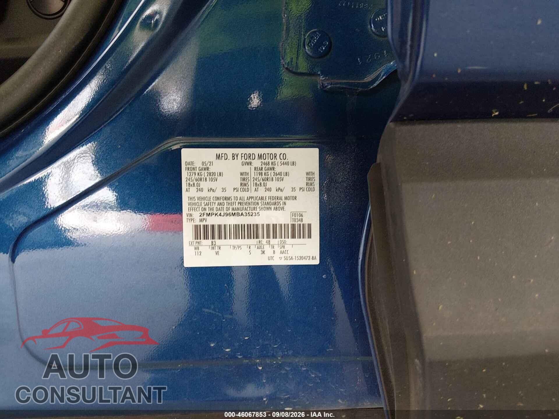 FORD EDGE 2021 - 2FMPK4J96MBA35235