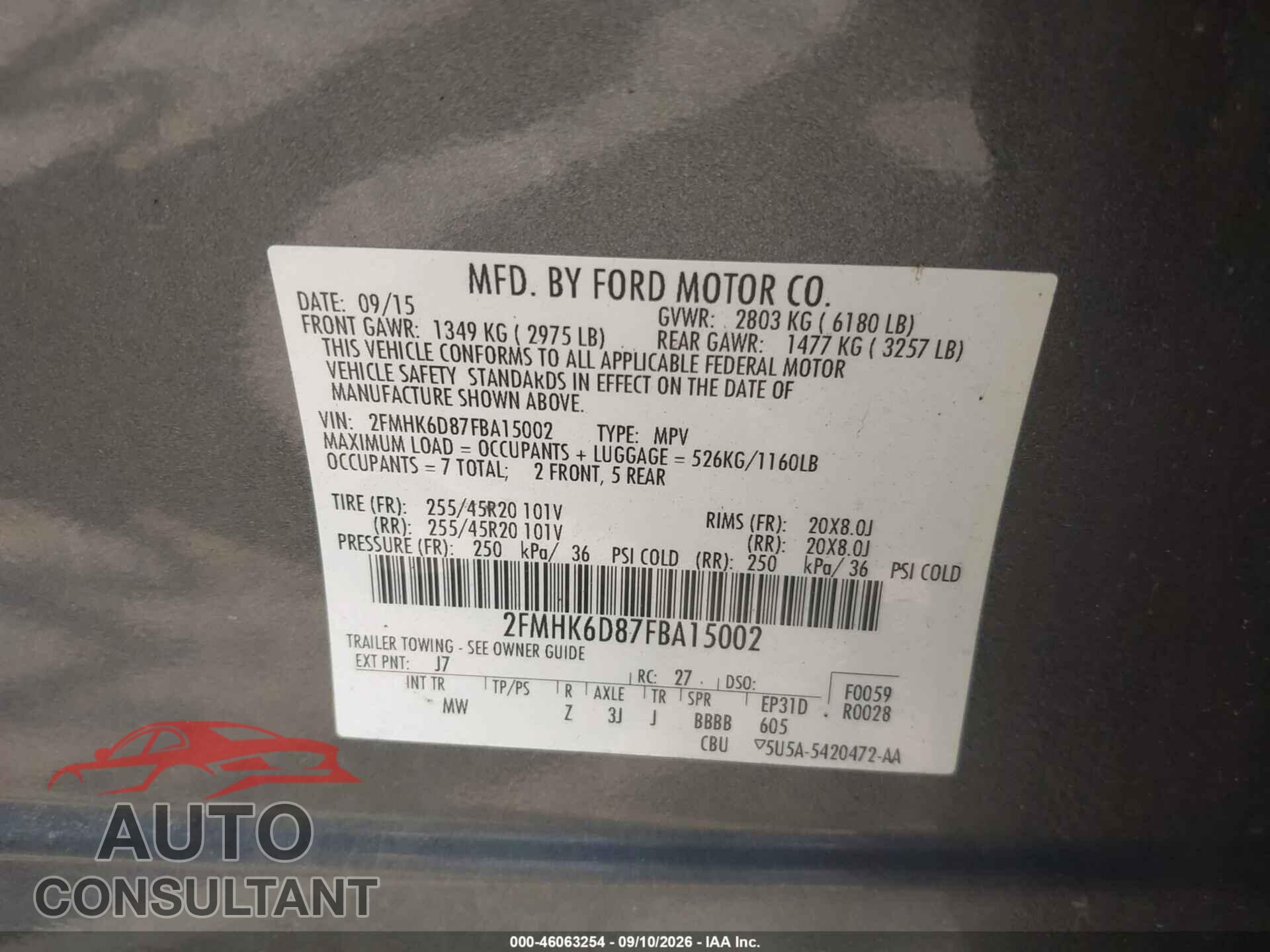 FORD FLEX 2015 - 2FMHK6D87FBA15002