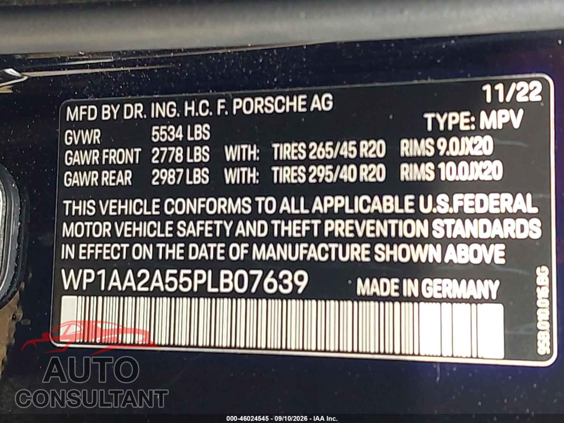 PORSCHE MACAN 2023 - WP1AA2A55PLB07639