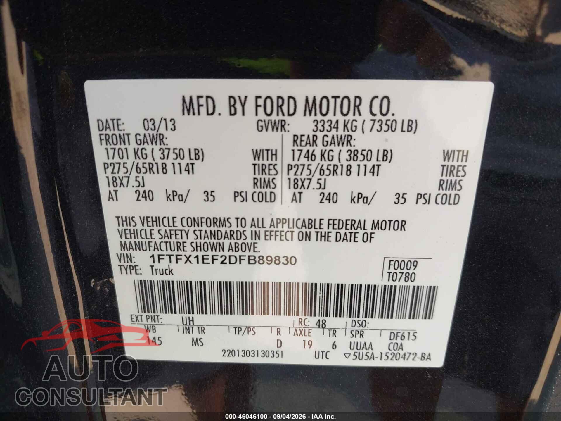 FORD F-150 2013 - 1FTFX1EF2DFB89830