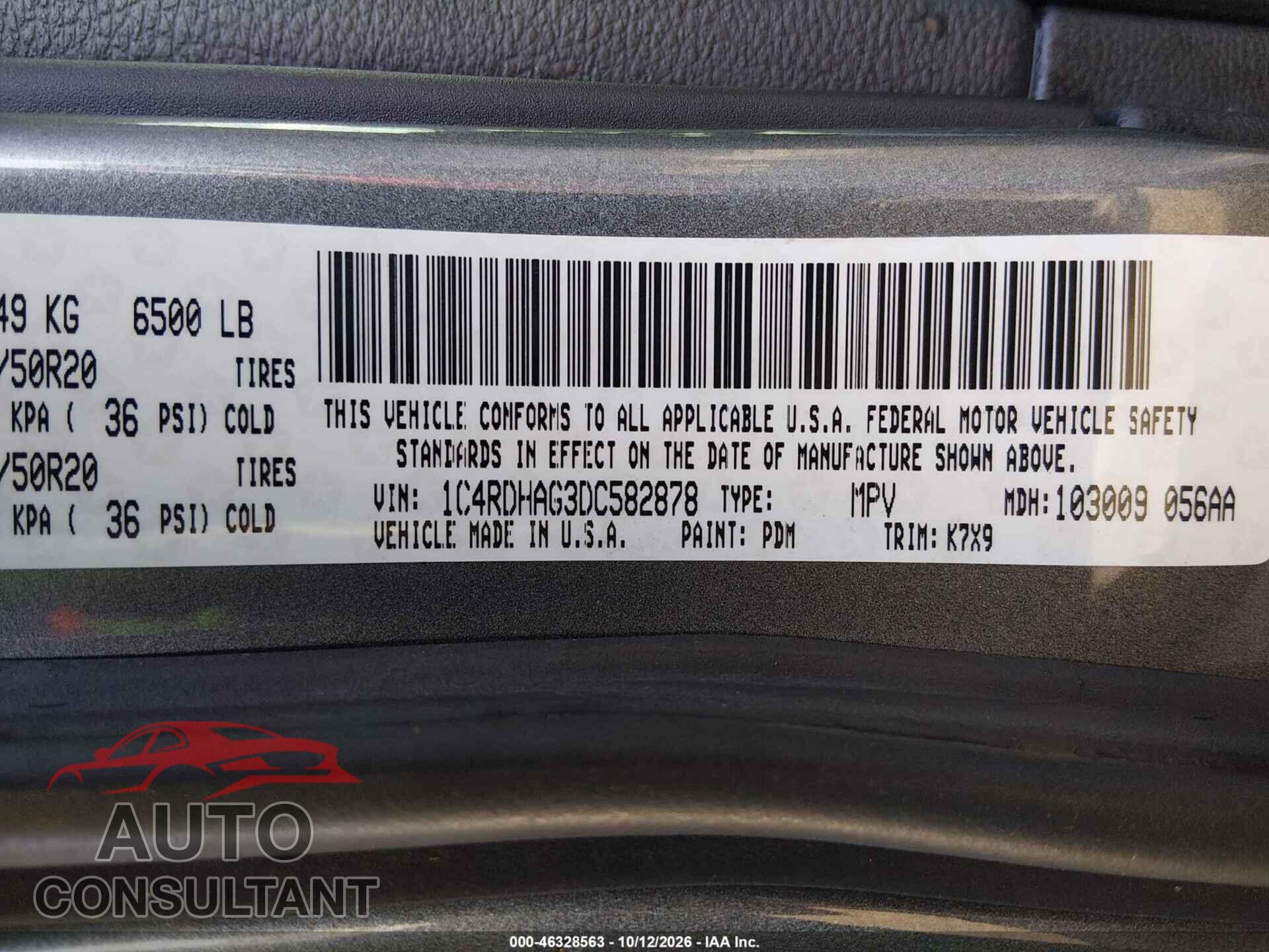 DODGE DURANGO 2013 - 1C4RDHAG3DC582878