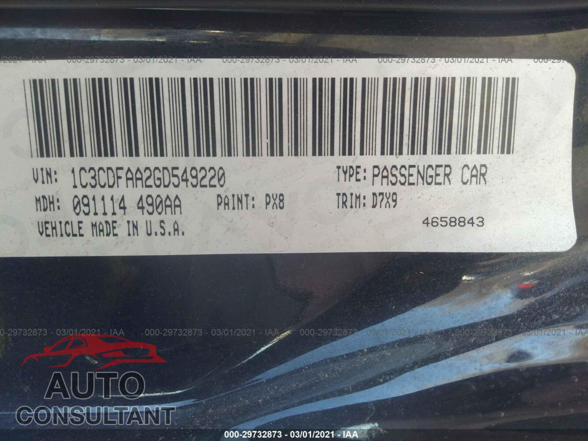 DODGE DART 2016 - 1C3CDFAA2GD549220