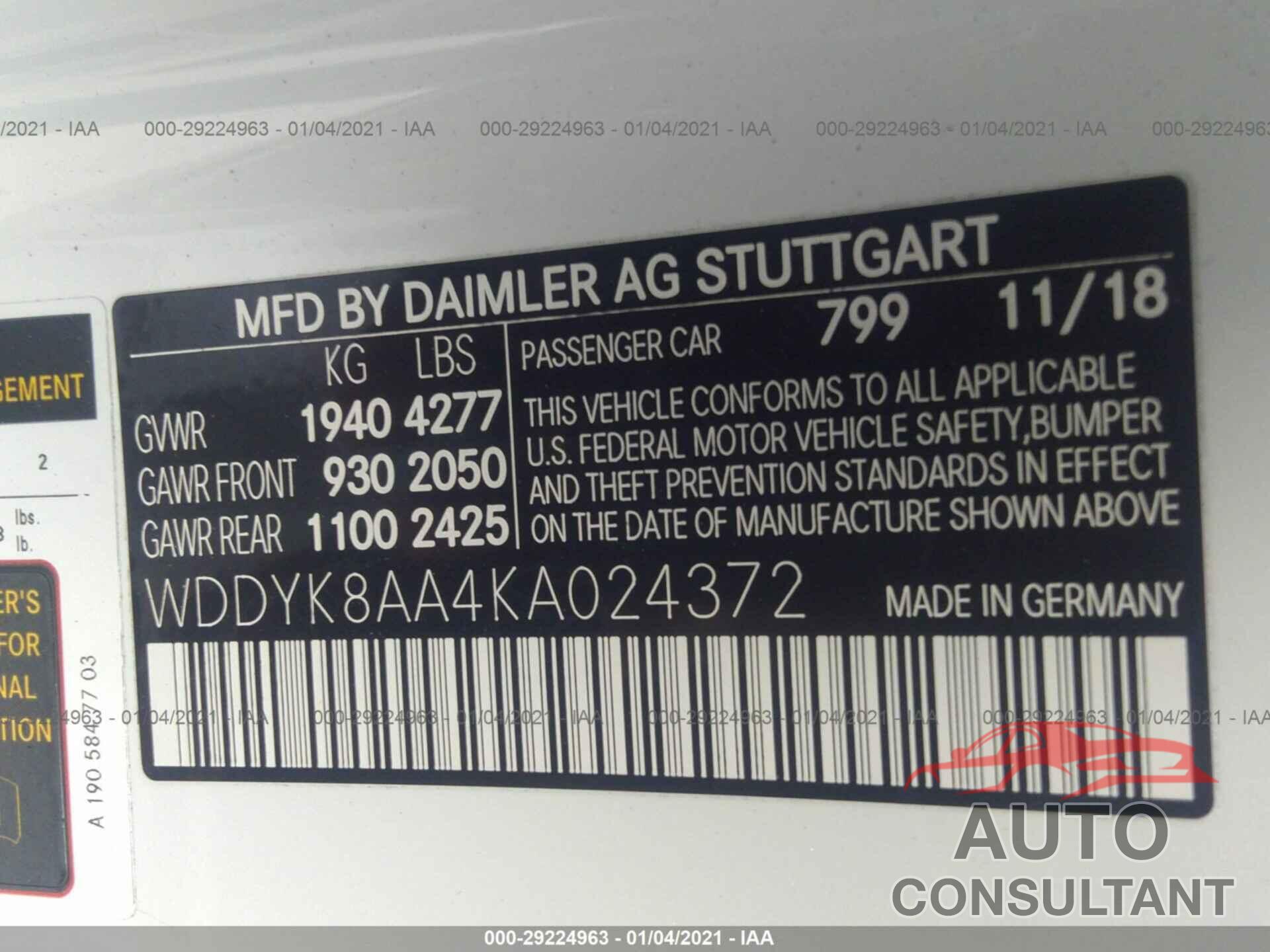 MERCEDES-BENZ AMG GT 2019 - WDDYK8AA4KA024372