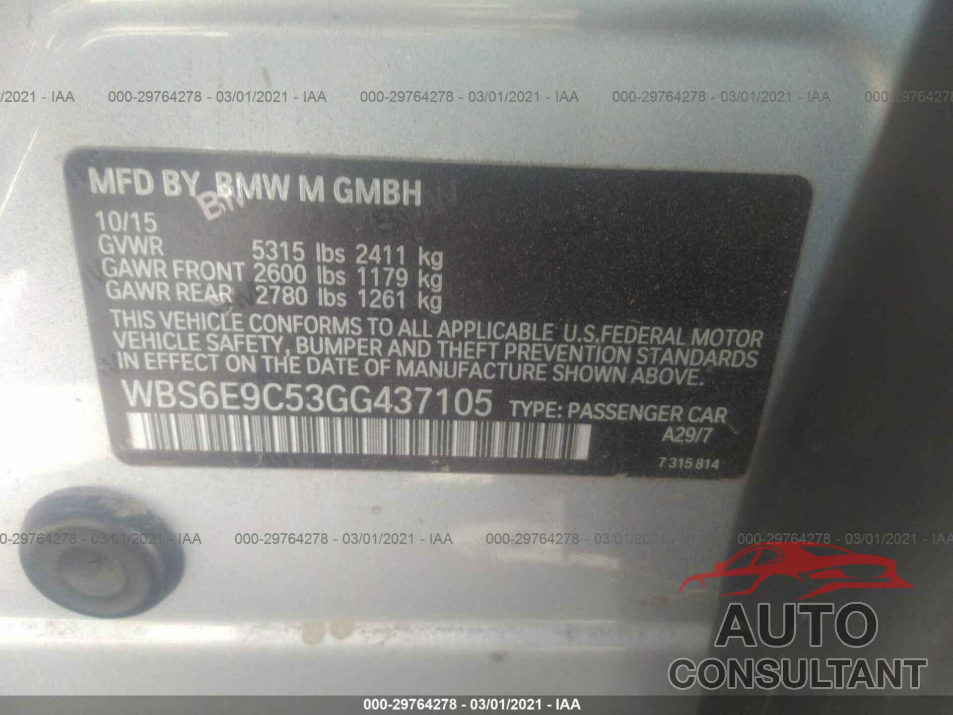 BMW M6 2016 - WBS6E9C53GG437105
