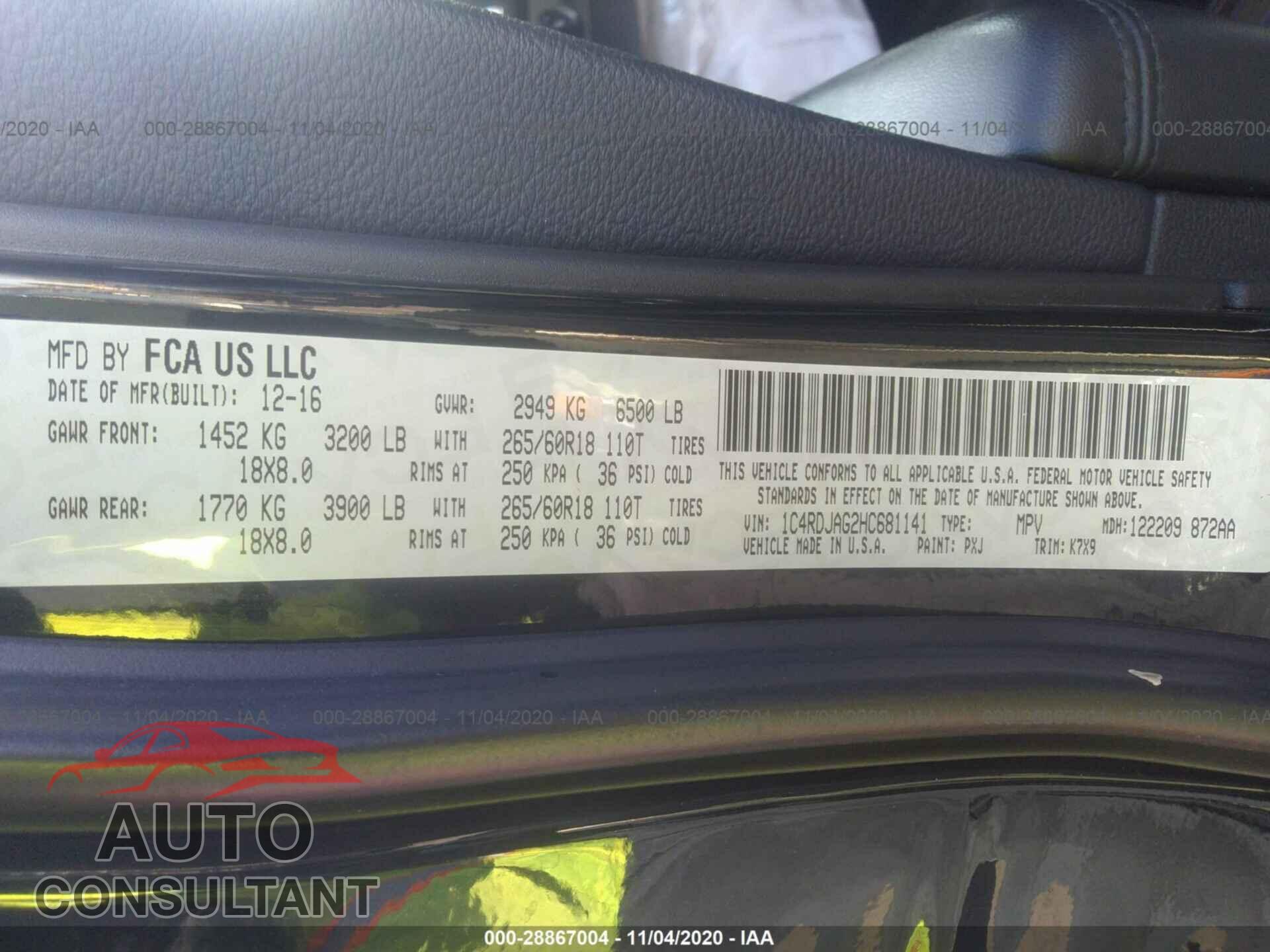 DODGE DURANGO 2017 - 1C4RDJAG2HC681141