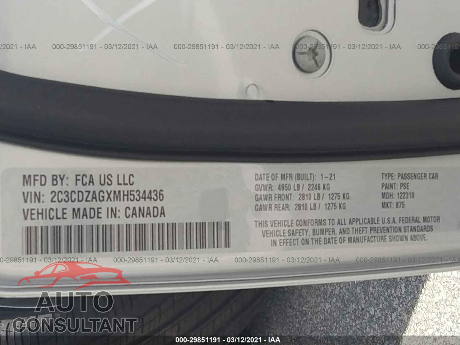 DODGE CHALLENGER 2021 - 2C3CDZAGXMH534436