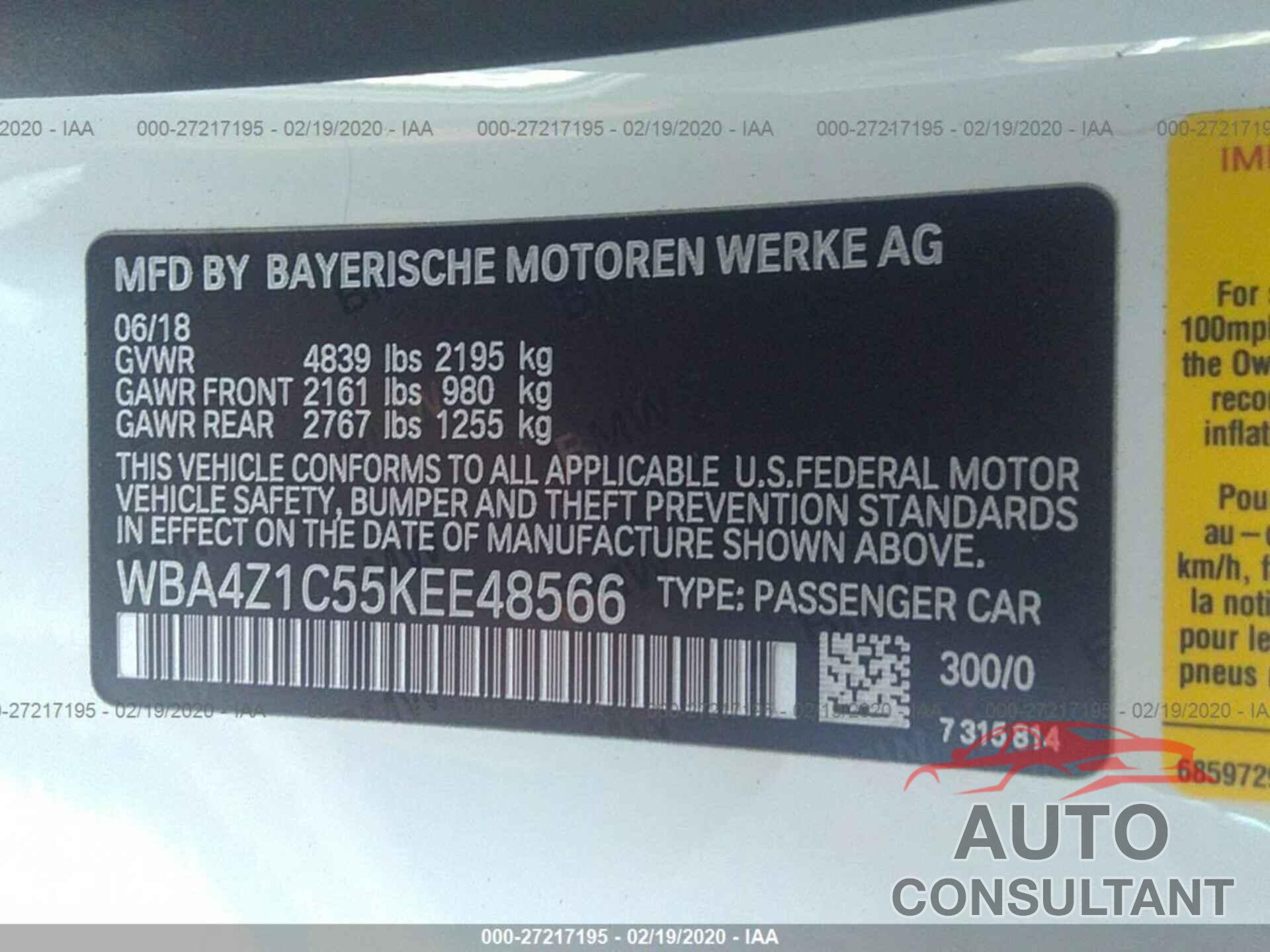 BMW 430I 2019 - WBA4Z1C55KEE48566