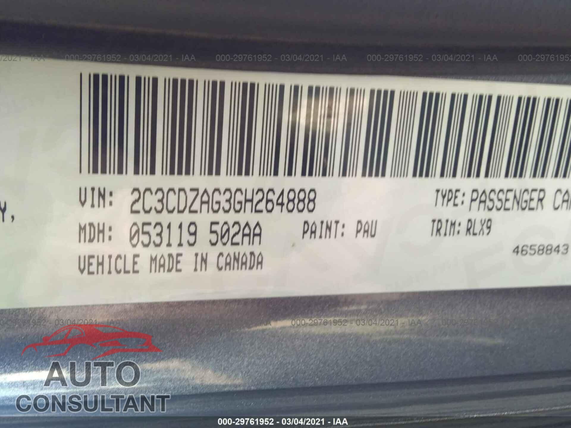 DODGE CHALLENGER 2016 - 2C3CDZAG3GH264888