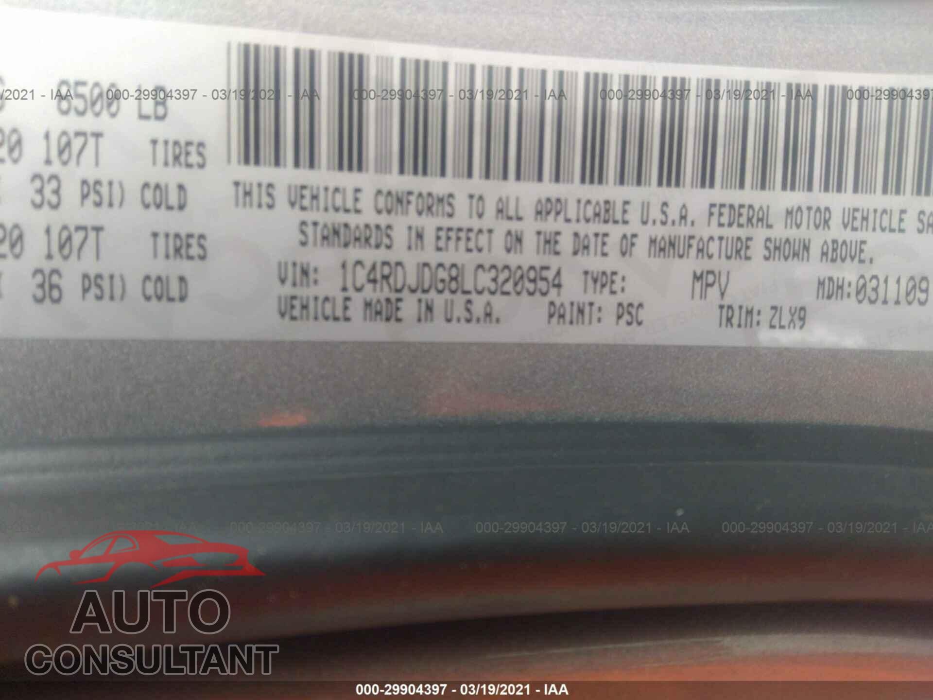 DODGE DURANGO 2020 - 1C4RDJDG8LC320954