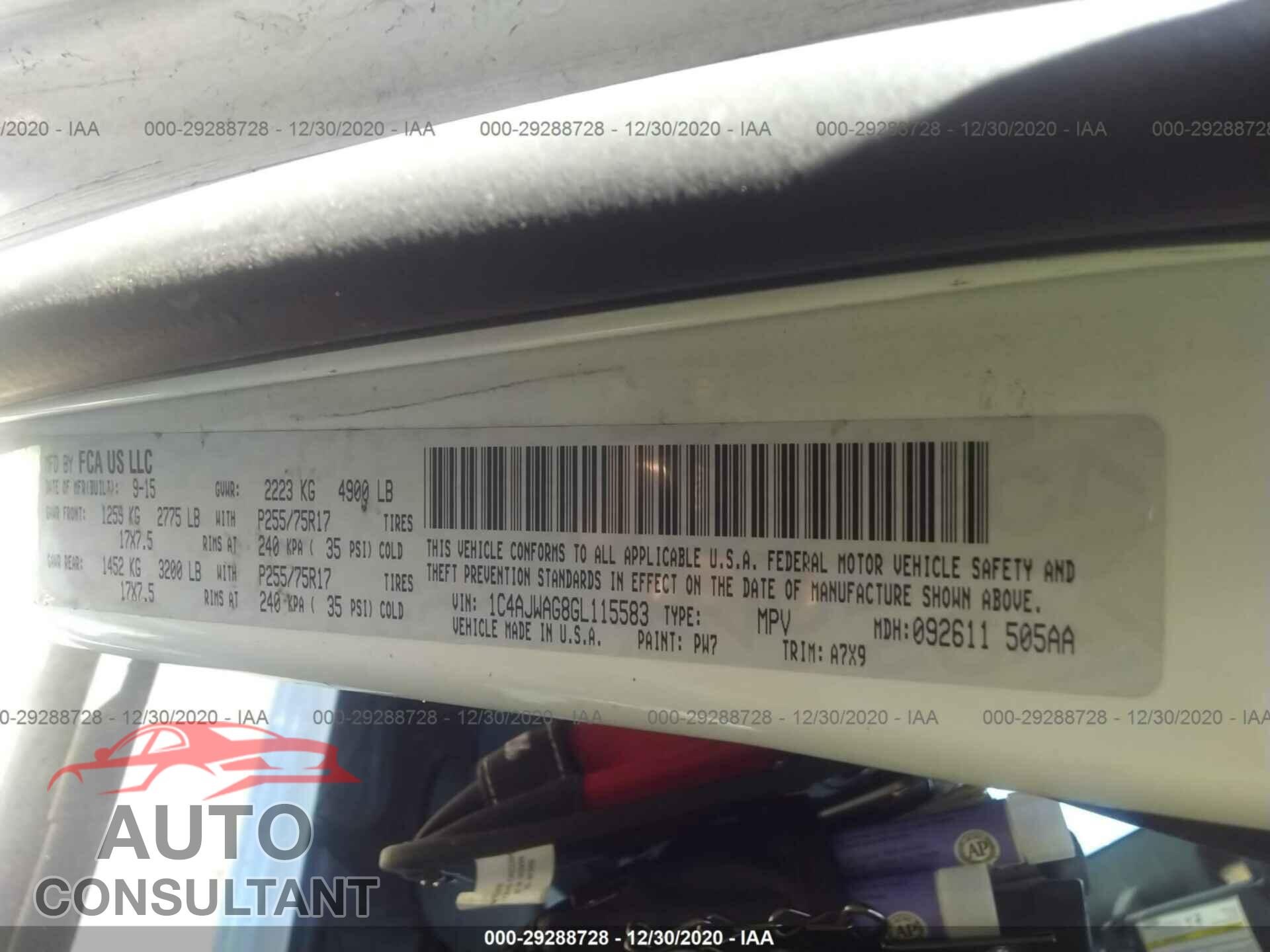 JEEP WRANGLER 2016 - 1C4AJWAG8GL115583