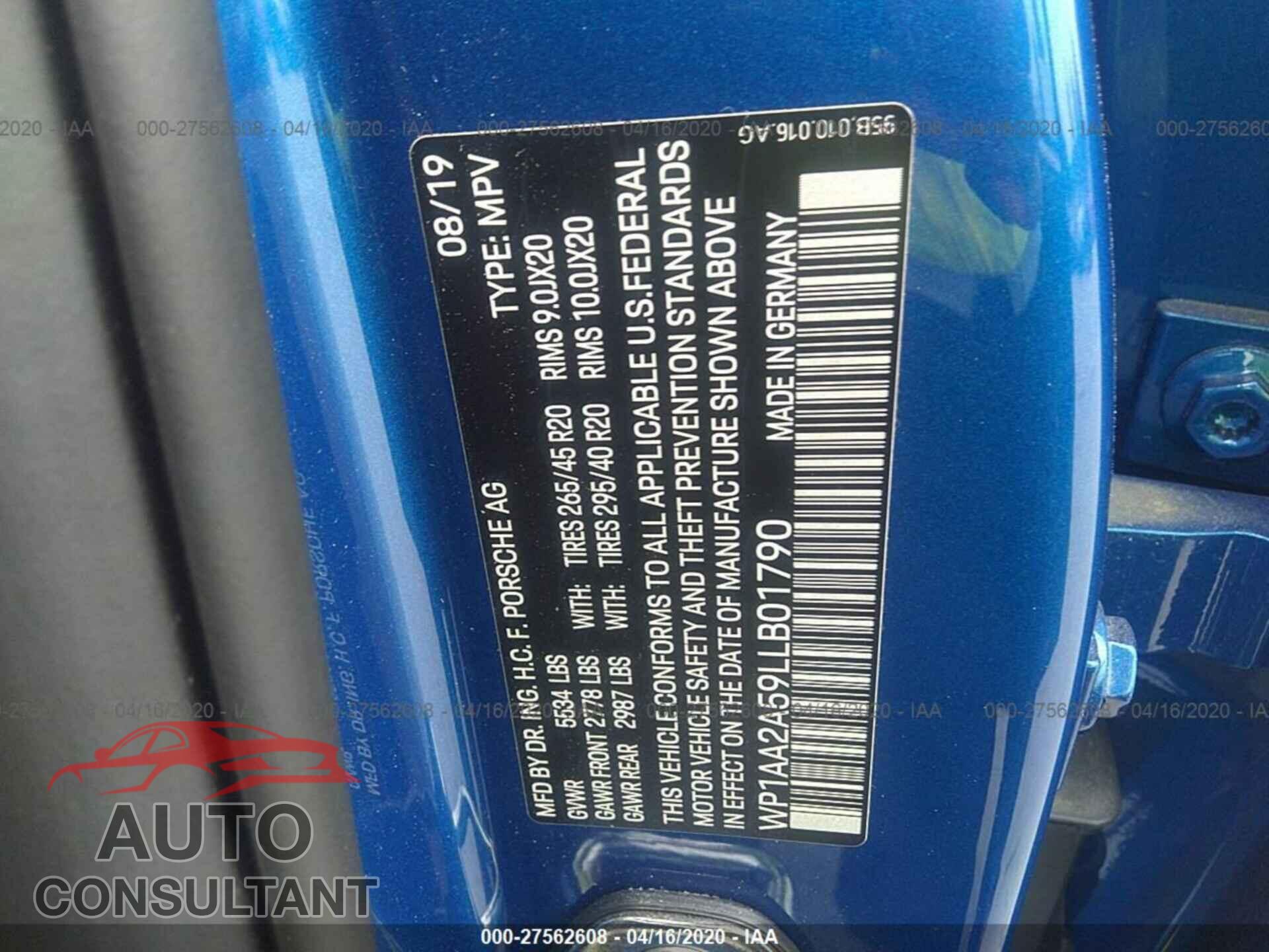 PORSCHE MACAN 2020 - WP1AA2A59LLB01790