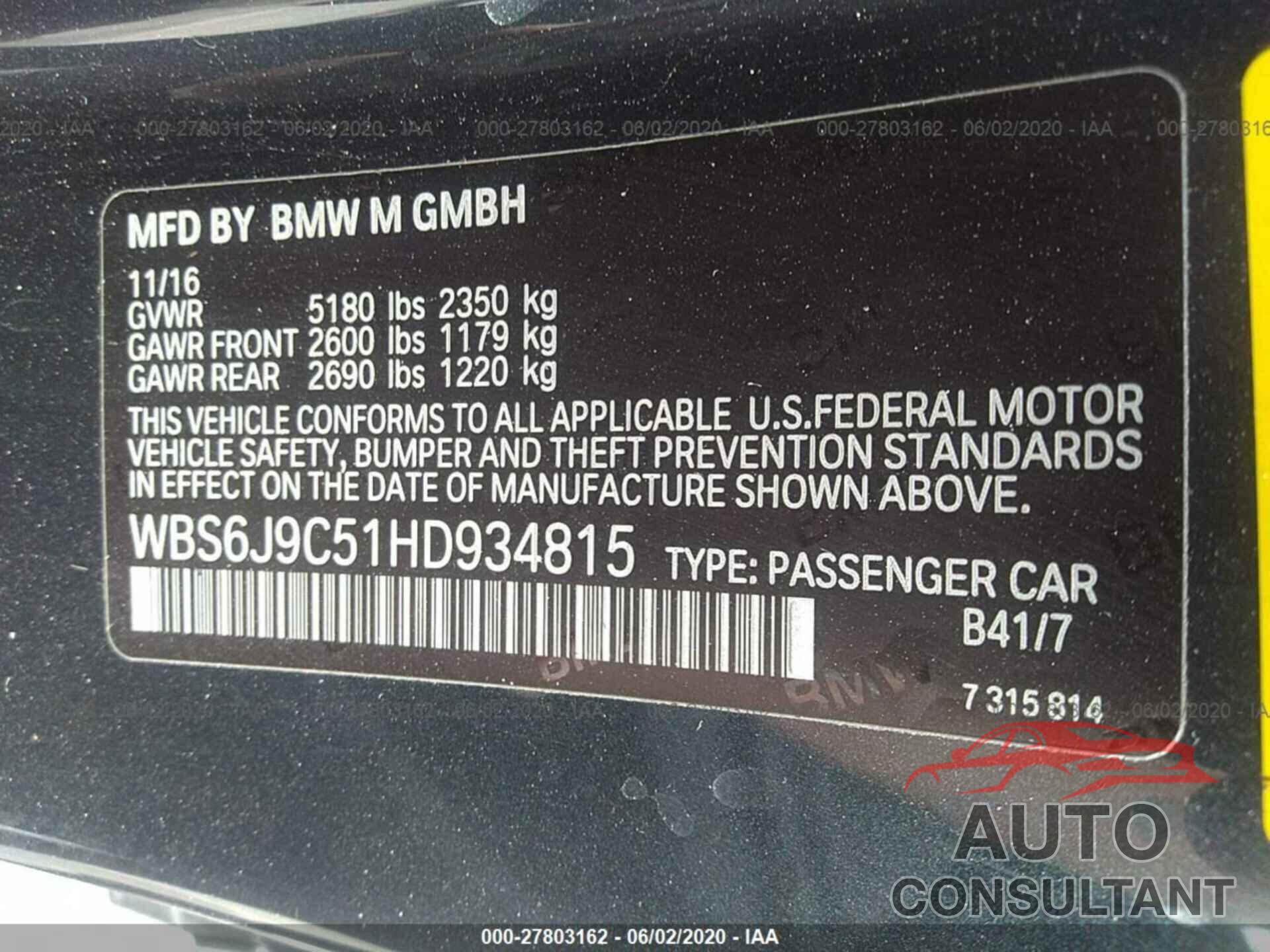 BMW M6 2017 - WBS6J9C51HD934815