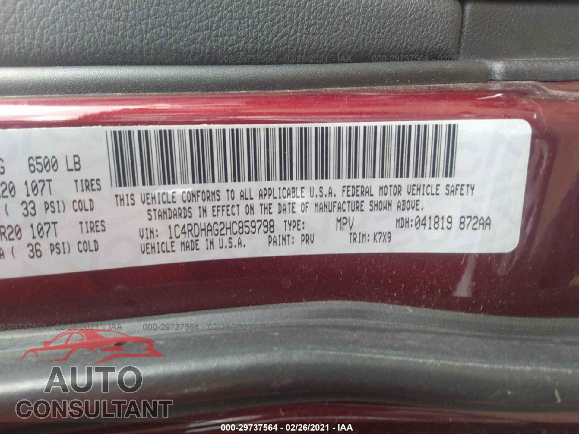 DODGE DURANGO 2017 - 1C4RDHAG2HC859798