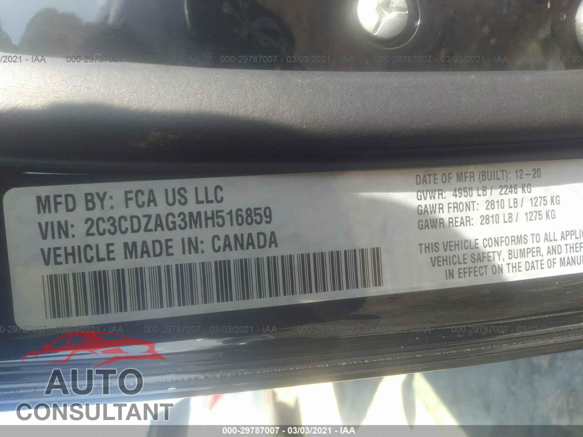 DODGE CHALLENGER 2021 - 2C3CDZAG3MH516859