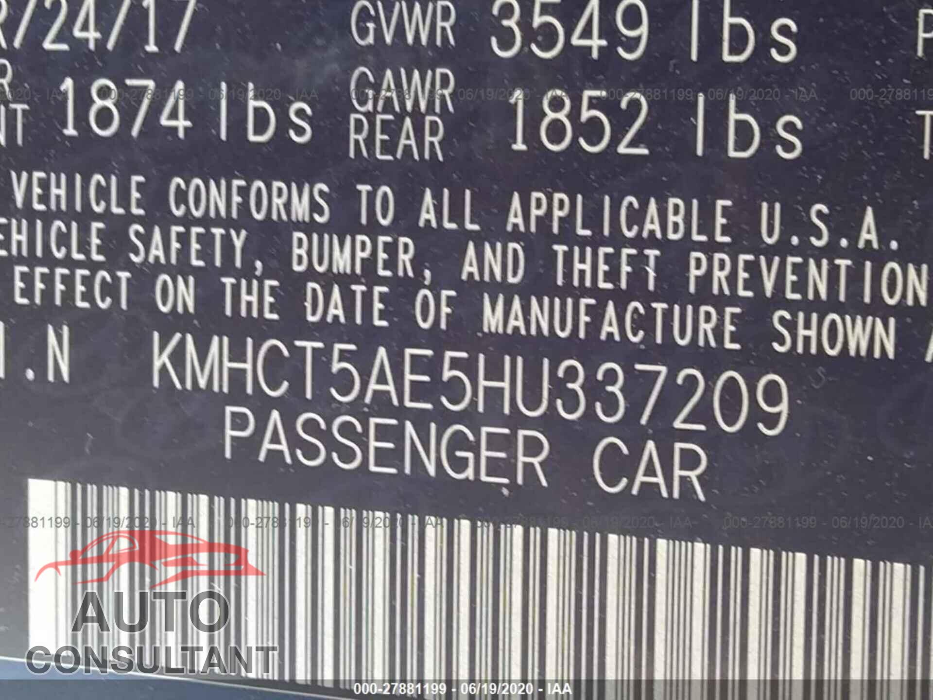 Hyundai Accent 2017 - KMHCT5AE5HU337209