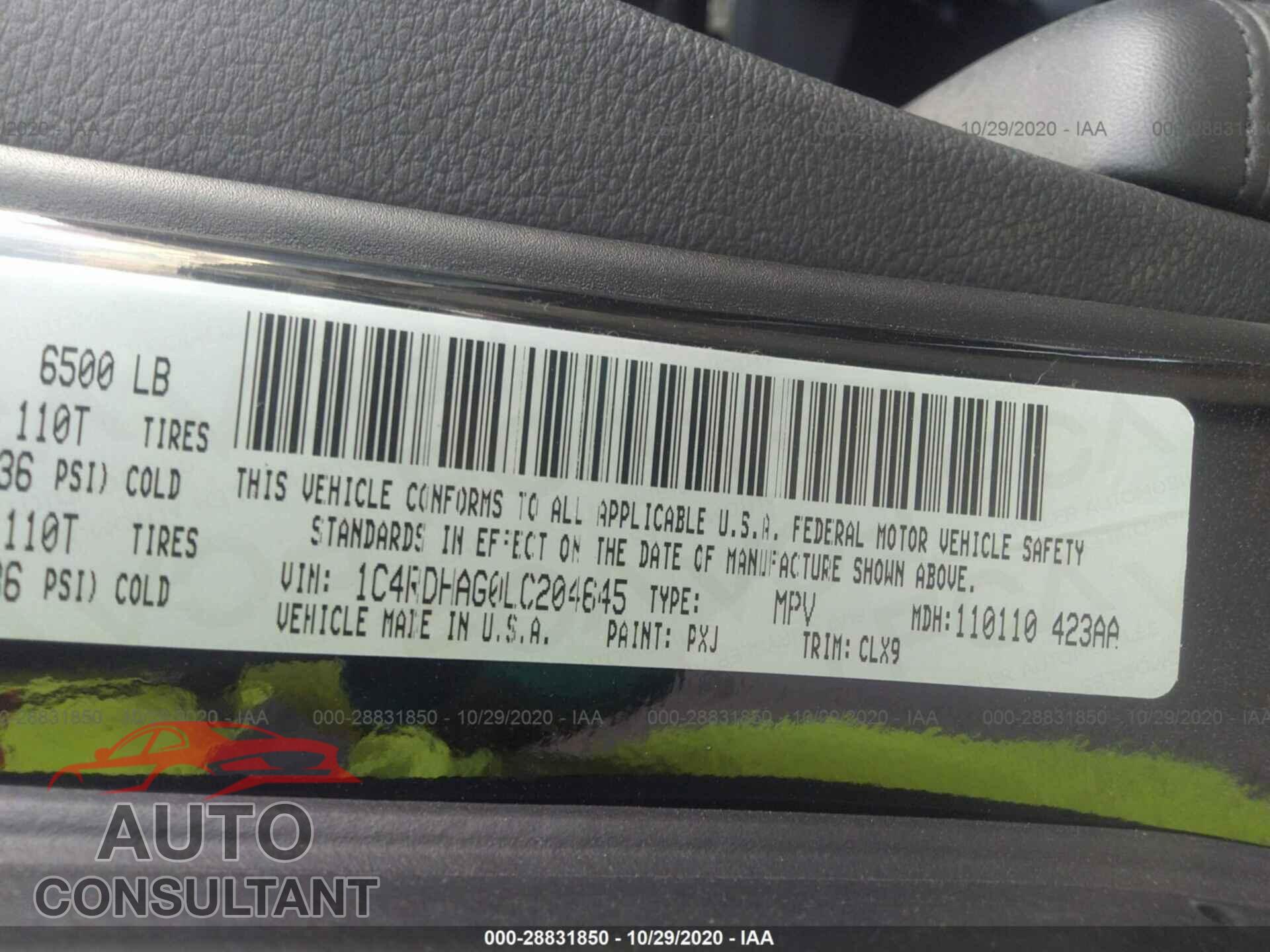 DODGE DURANGO 2020 - 1C4RDHAG0LC204645