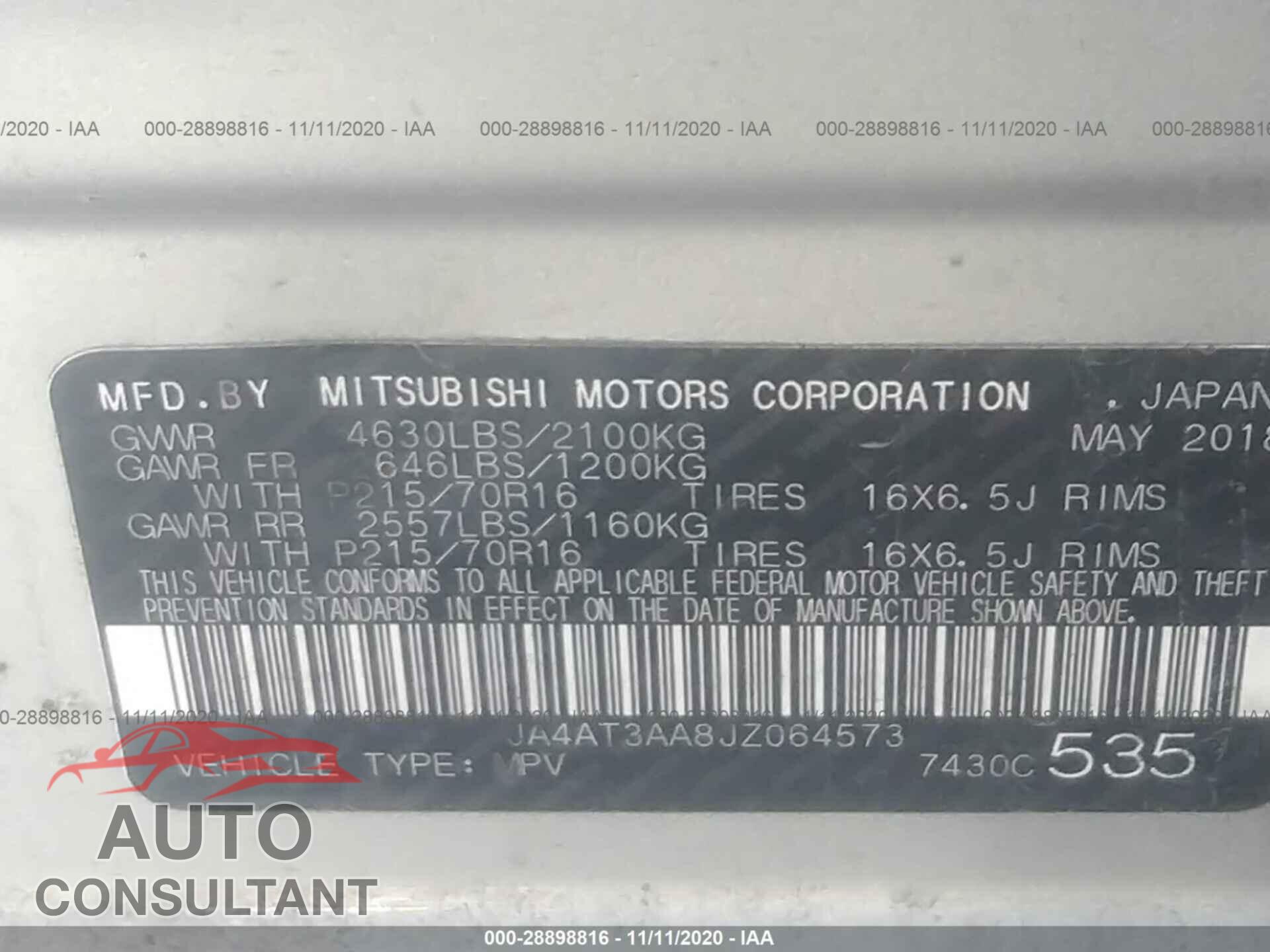 MITSUBISHI ECLIPSE CROSS 2018 - JA4AT3AA8JZ064573