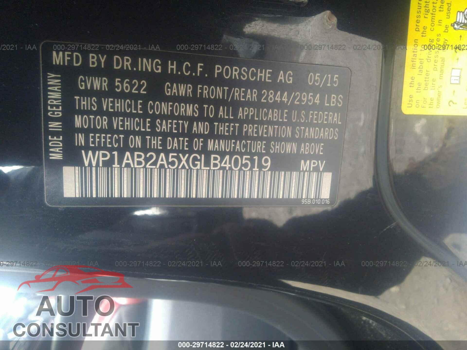 PORSCHE MACAN 2016 - WP1AB2A5XGLB40519