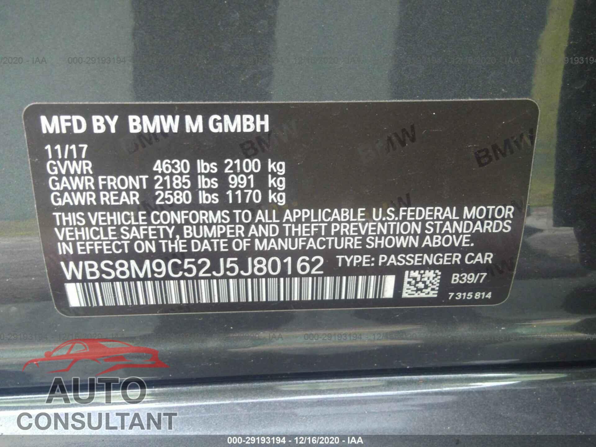BMW M3 2018 - WBS8M9C52J5J80162