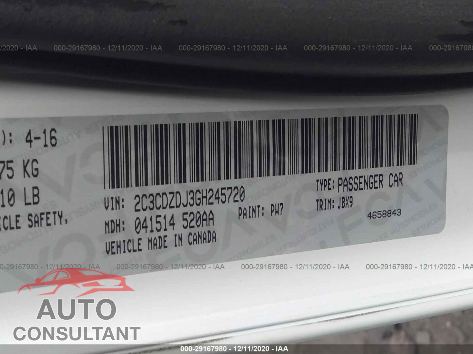 DODGE CHALLENGER 2016 - 2C3CDZDJ3GH245720