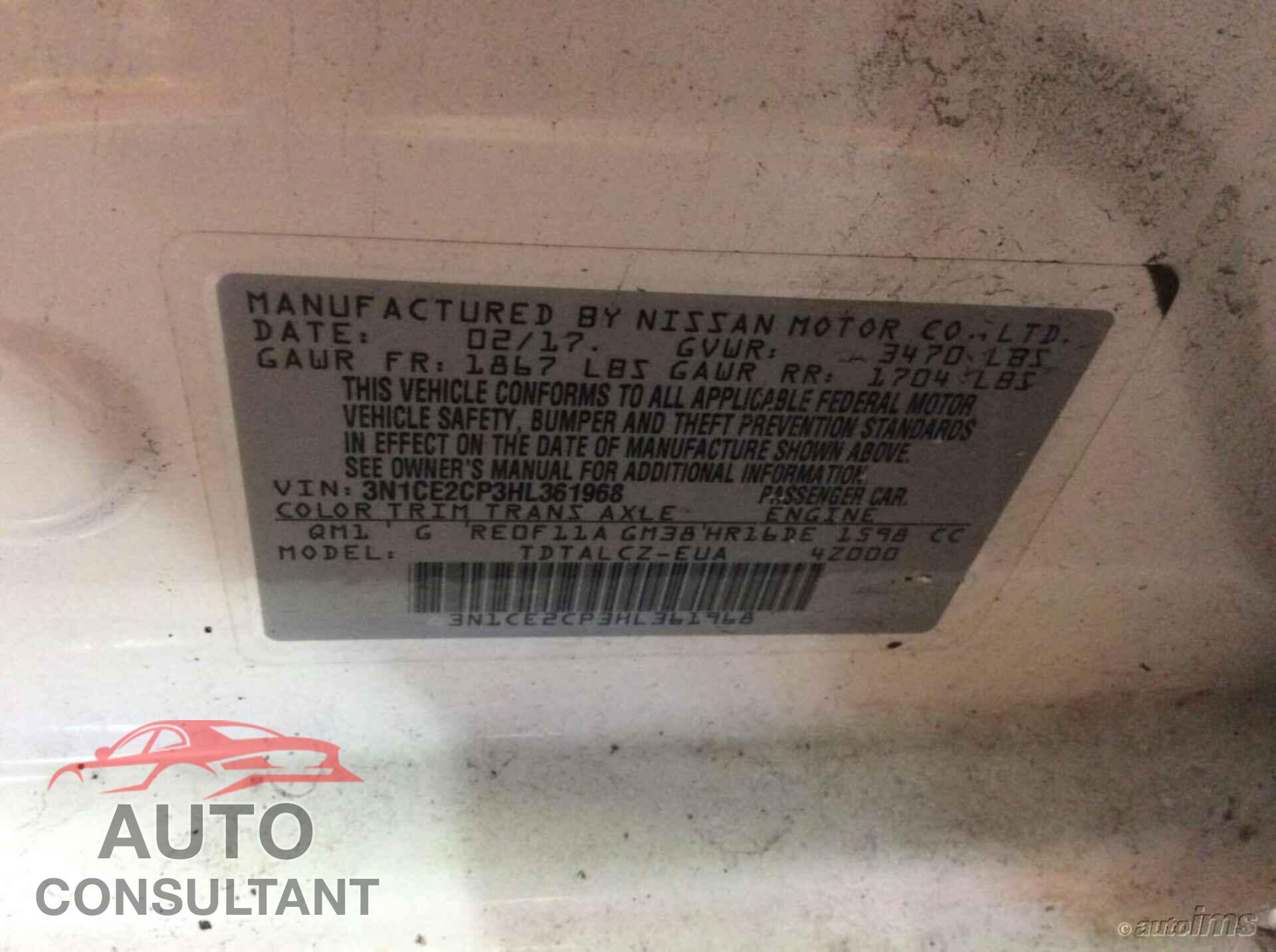 NISSAN VERSA NOTE 2017 - 3N1CE2CP3HL361968