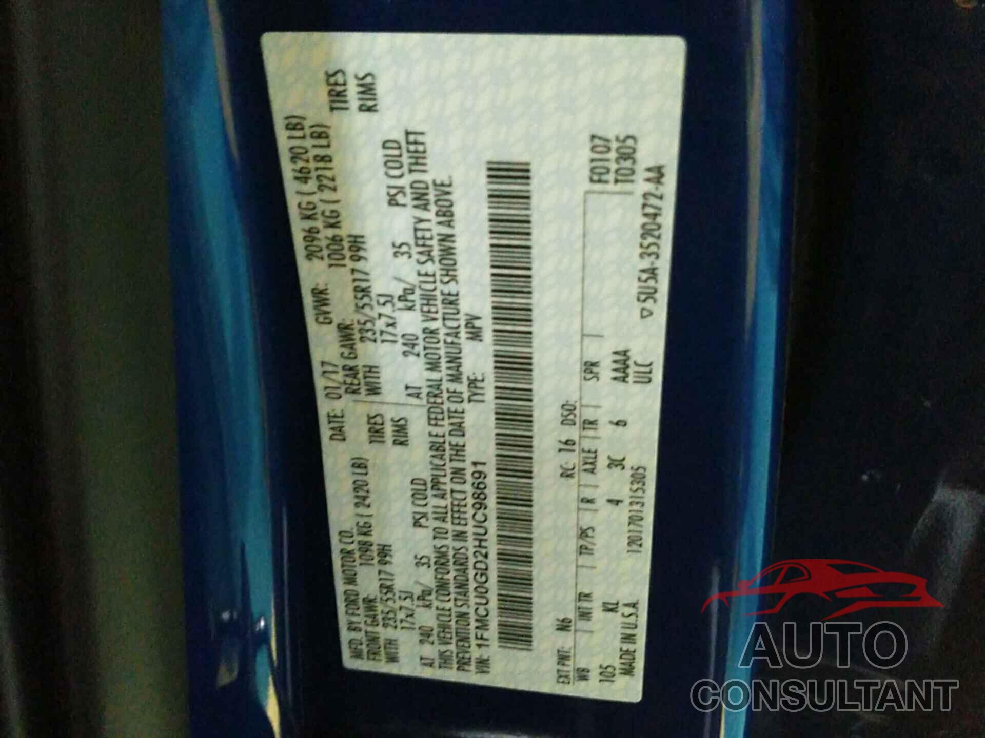 FORD ESCAPE 2017 - 1FMCU0GD2HUC98691