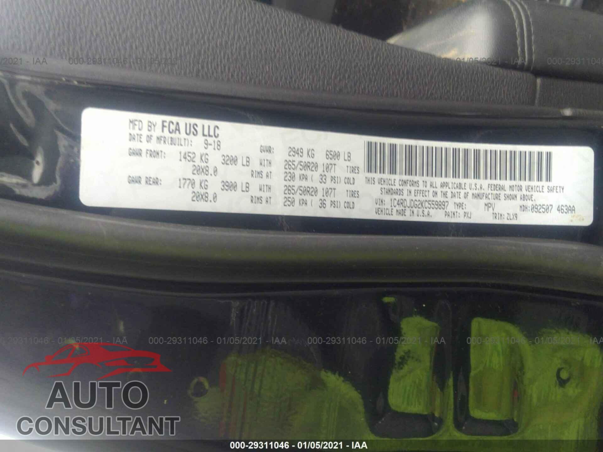 DODGE DURANGO 2019 - 1C4RDJDG2KC559897